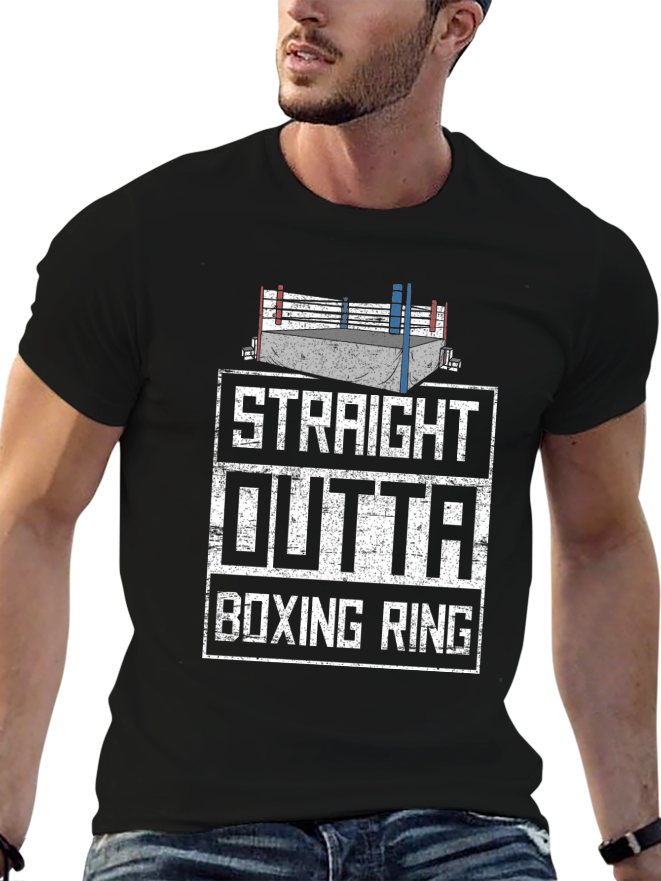 Black Straight Outta Boxing Ring Graphic Tee view 6