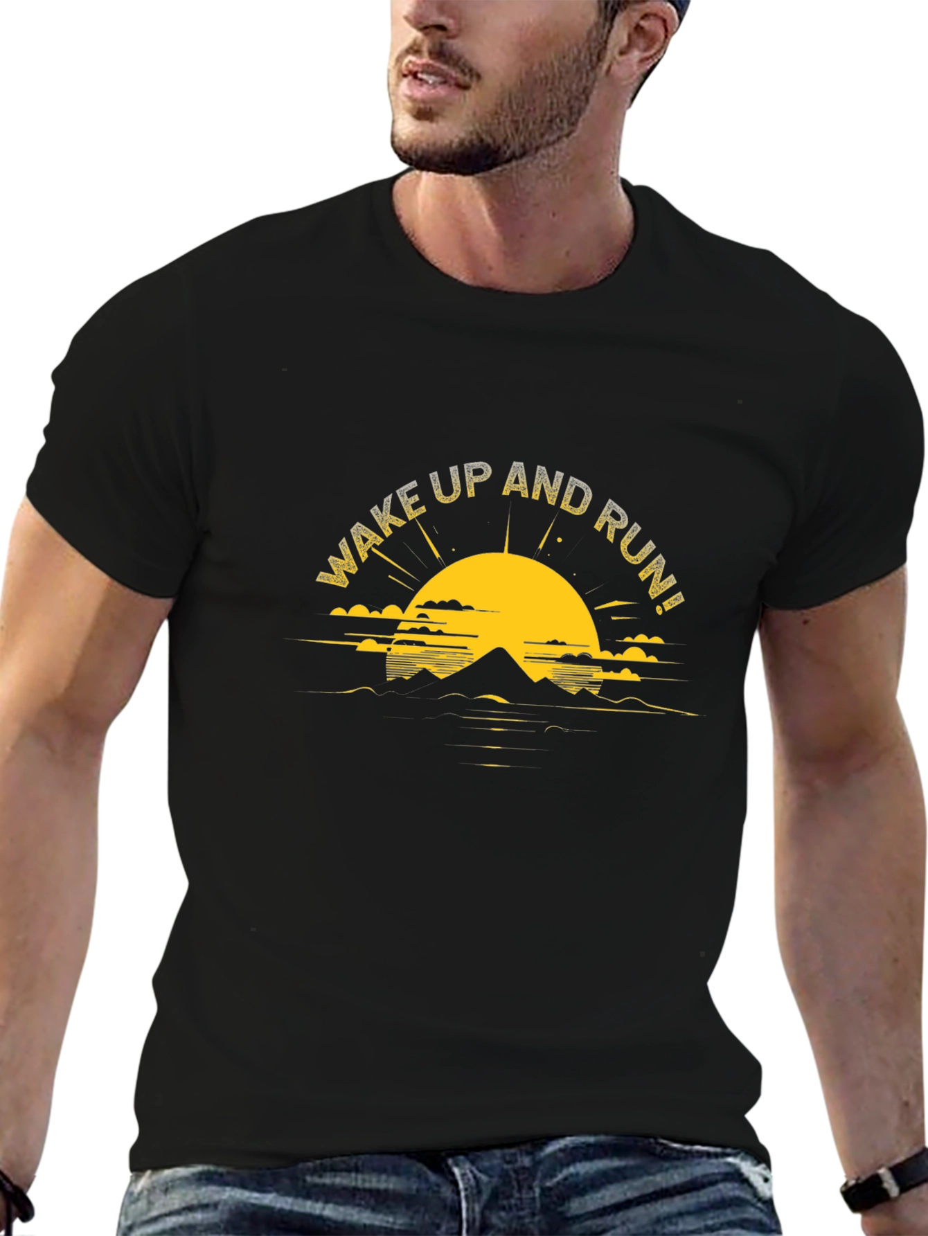 Black Wake Up And Run Graphic Tee - Black view 6