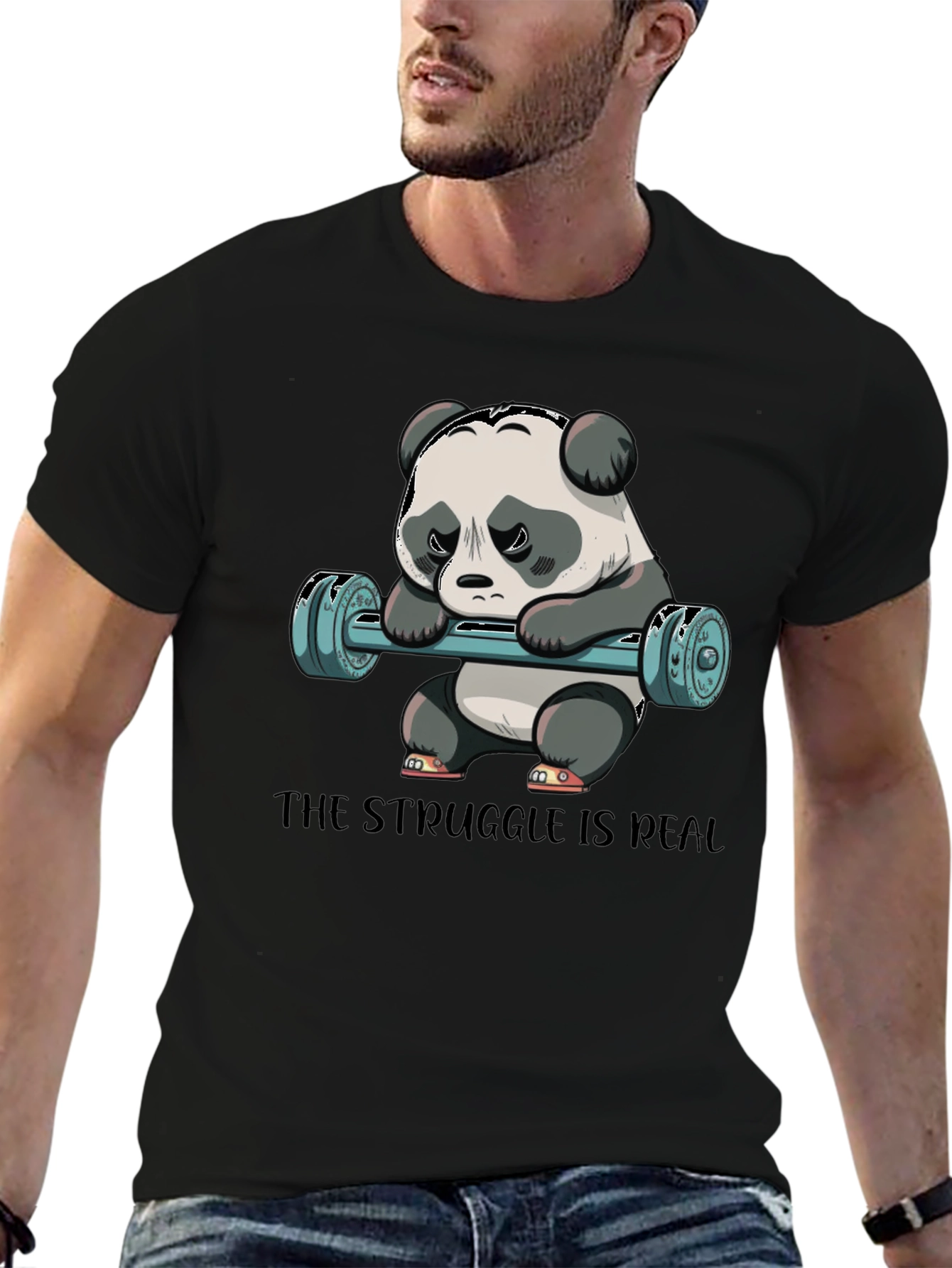 Black Struggle is Real Panda Workout T-Shirt view 6