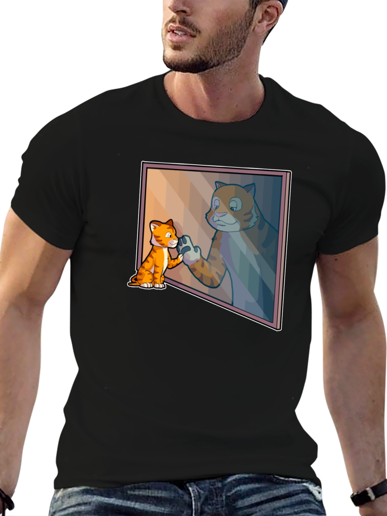 Black Cat Mirror Image Graphic Tee - Funny Animal T-Shirt view 6