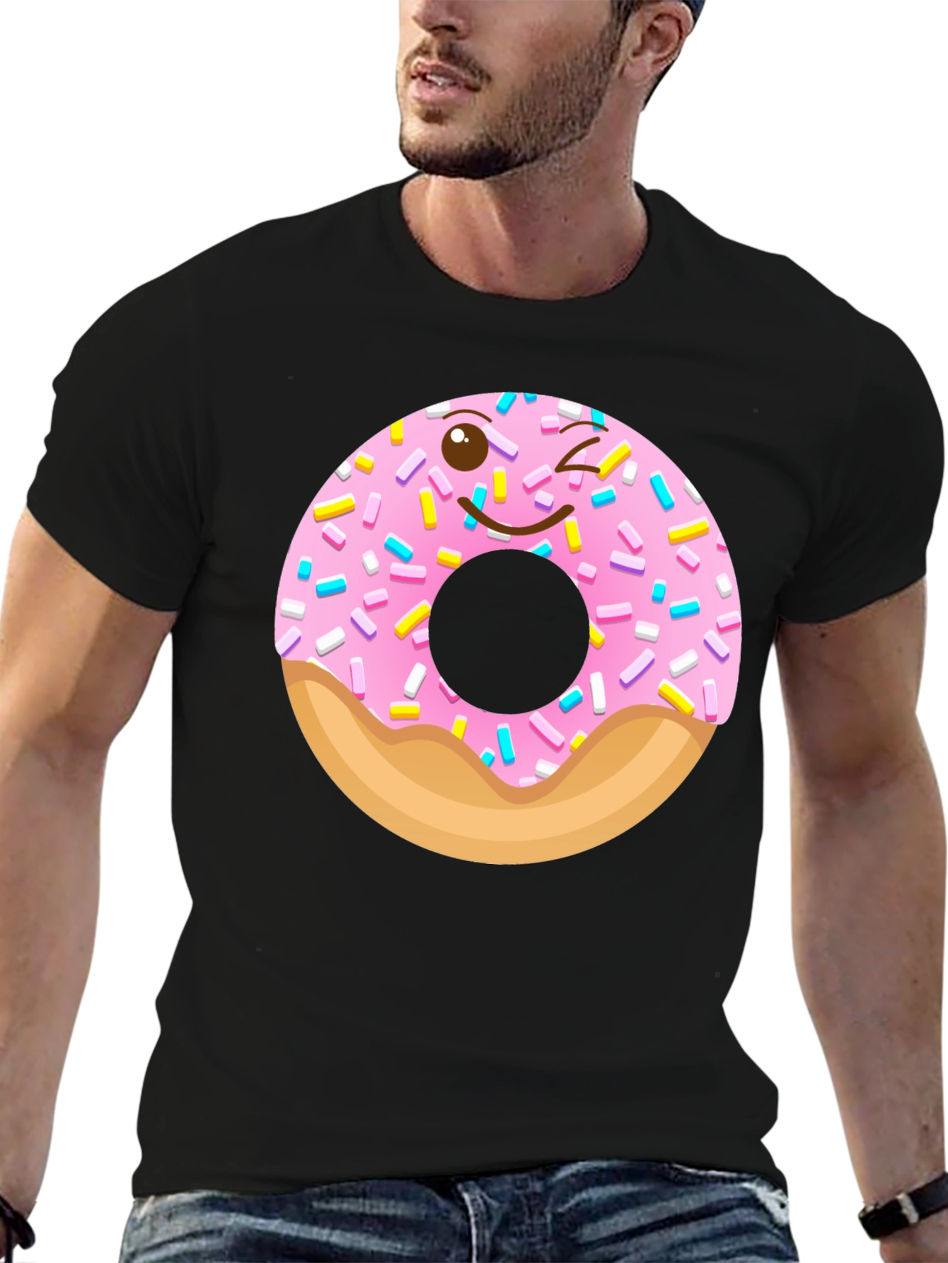 Black Winking Donut Graphic Tee - Black Cotton Shirt view 6