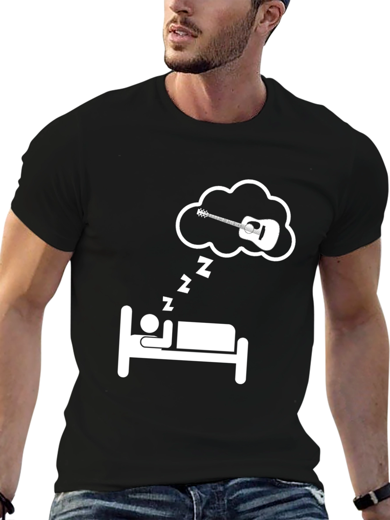 Black Guitar Dreamer T-Shirt - Music Lover Sleep Tee view 6
