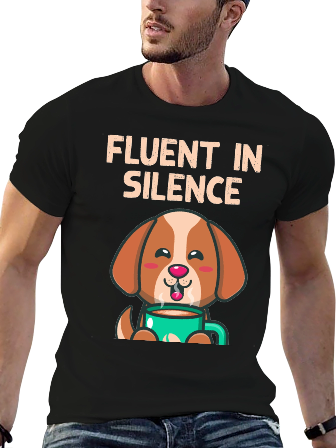 Black Fluent In Silence Coffee Dog Graphic Tee view 6