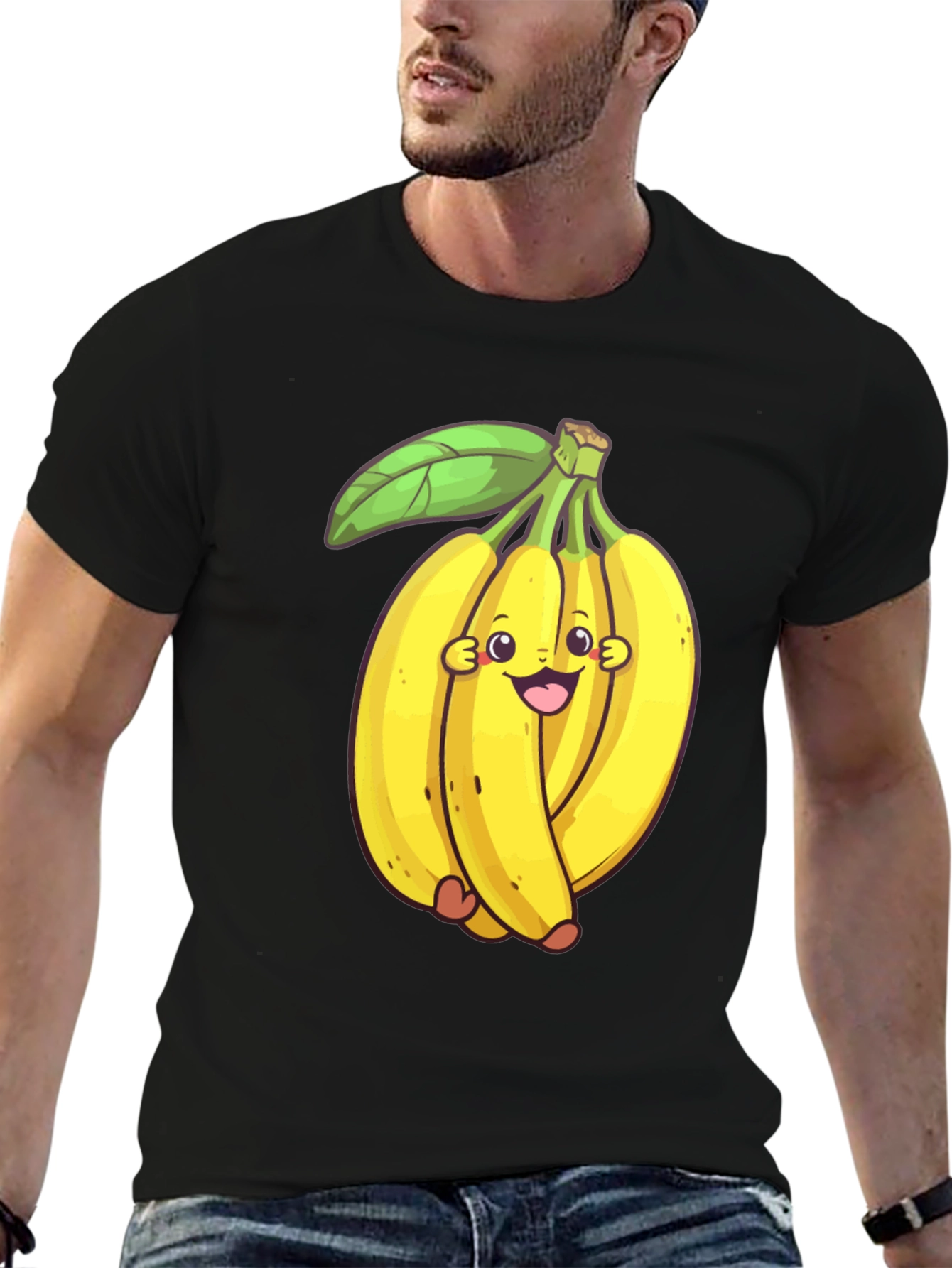 Black Funny Banana Cartoon Black T-Shirt view 6
