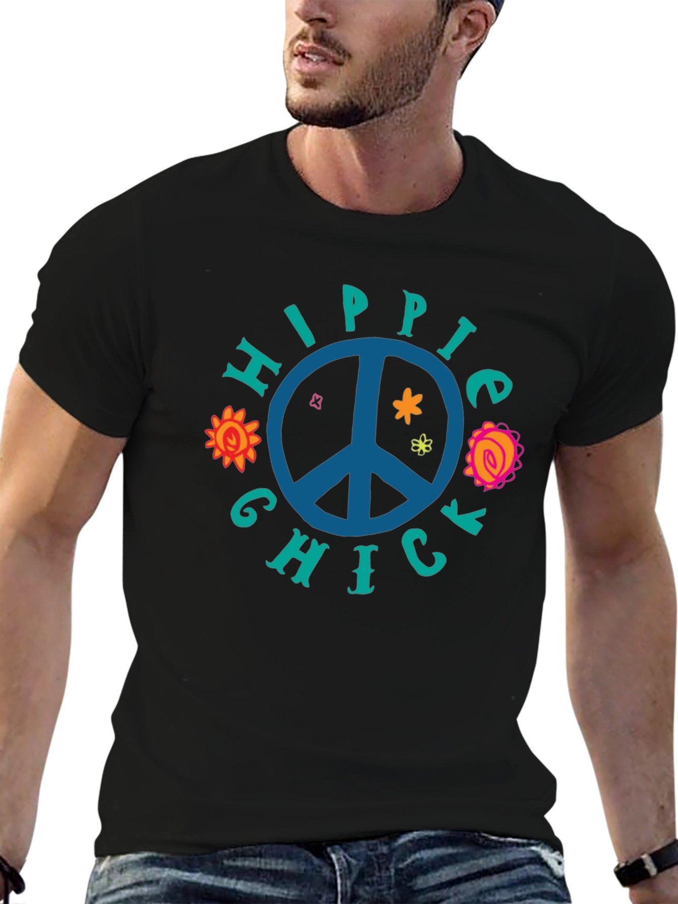 Black Hippie Chick Graphic Tee - Peace Sign T-Shirt view 6