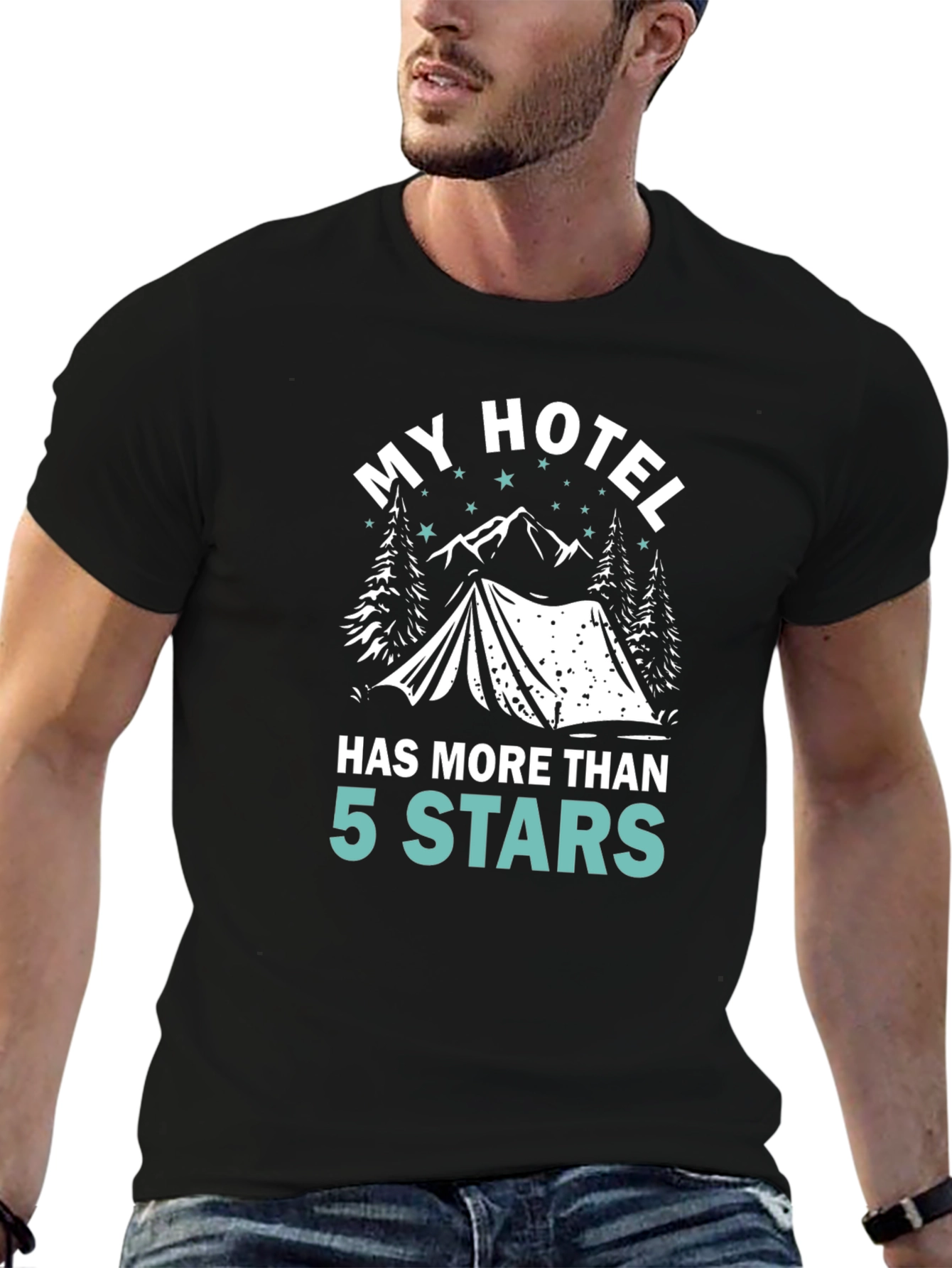 Black My Hotel Has More Than 5 Stars Camping T-Shirt view 6