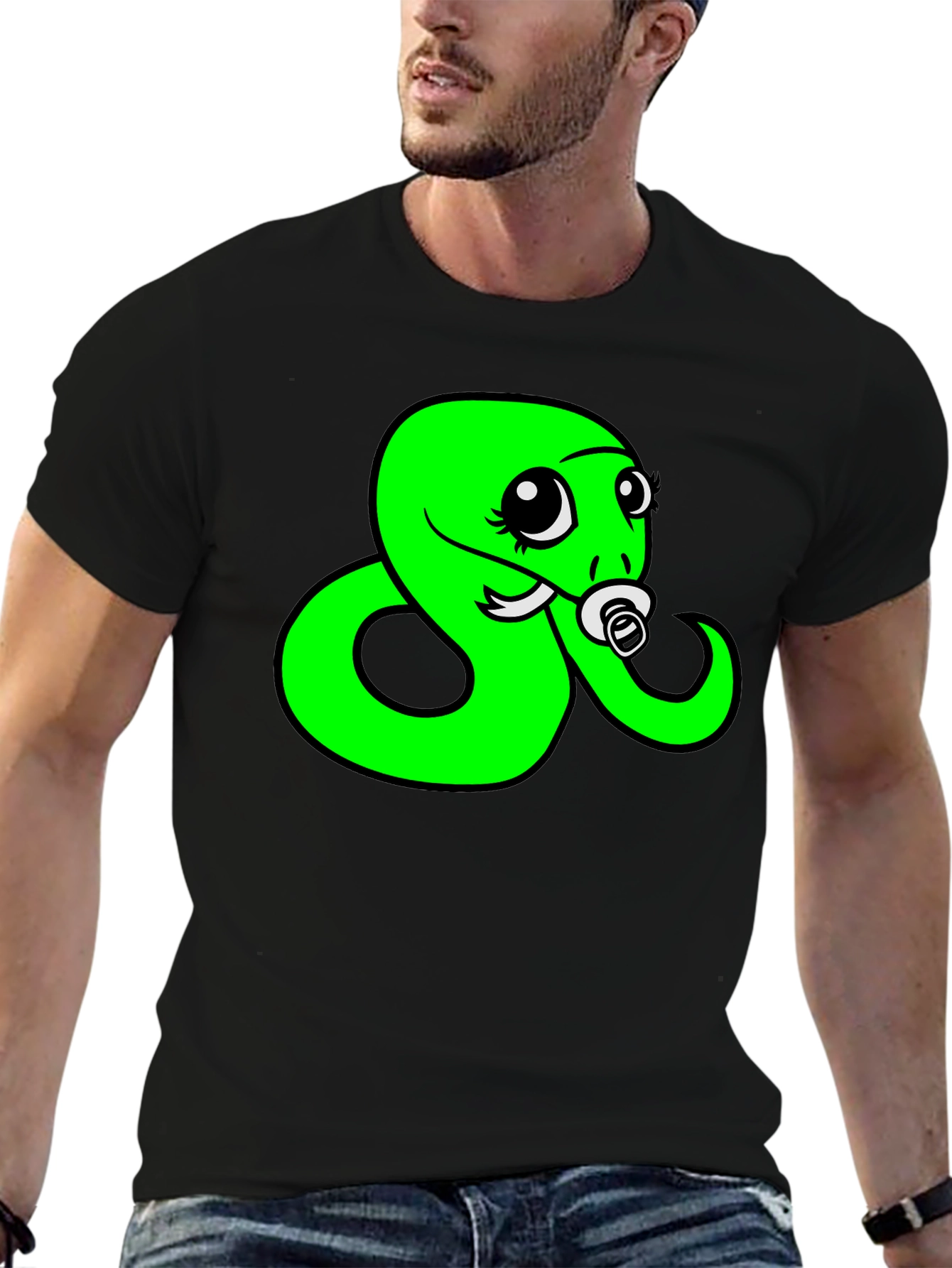 Black Funny Snake Pacifier Graphic Tee - Black view 6
