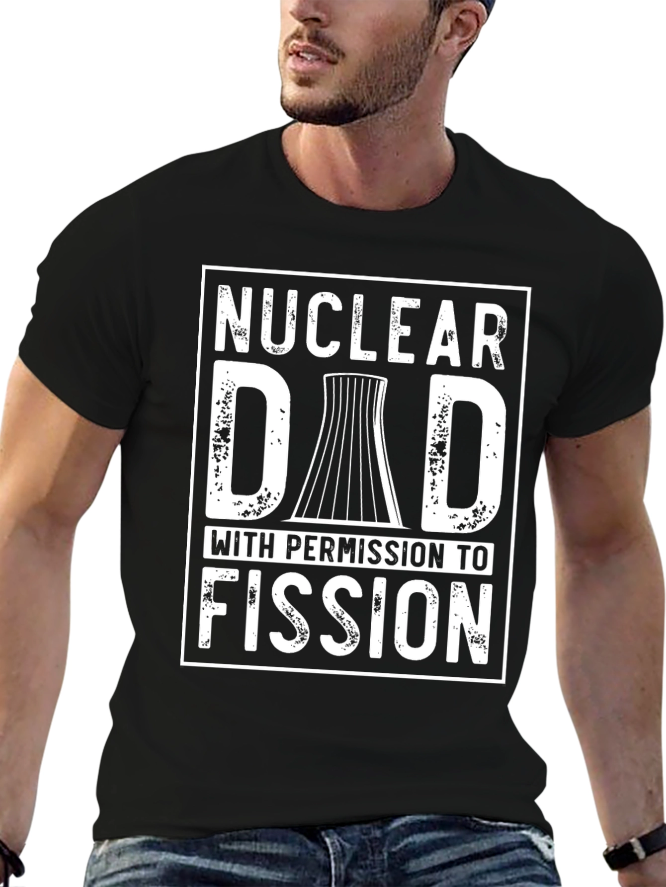 Black Nuclear Dad Fission T-Shirt - Funny Father's Day Gift view 6