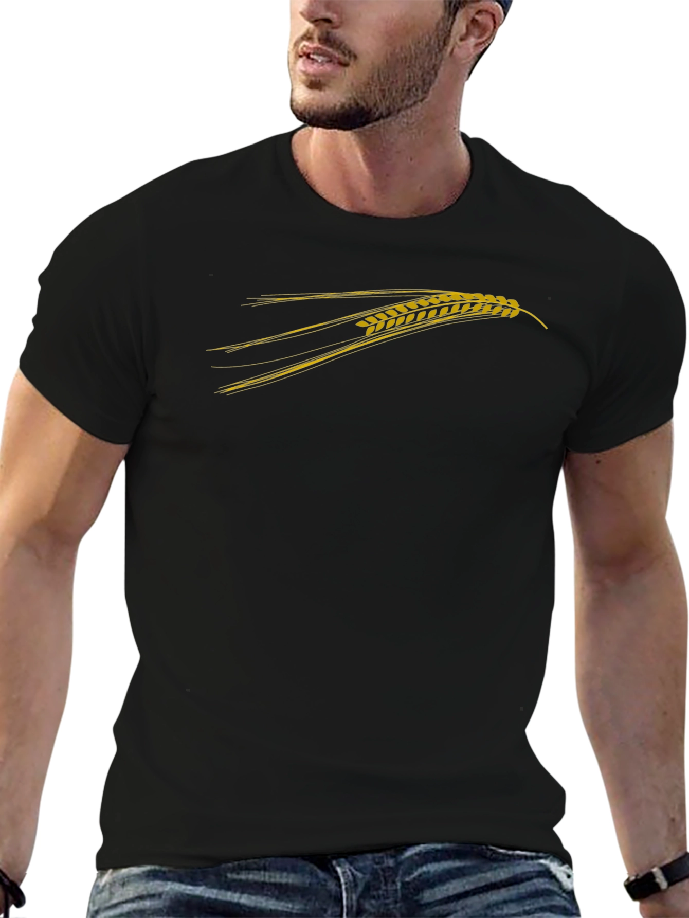 Black Men's Black T-Shirt with Wheat Graphic view 6