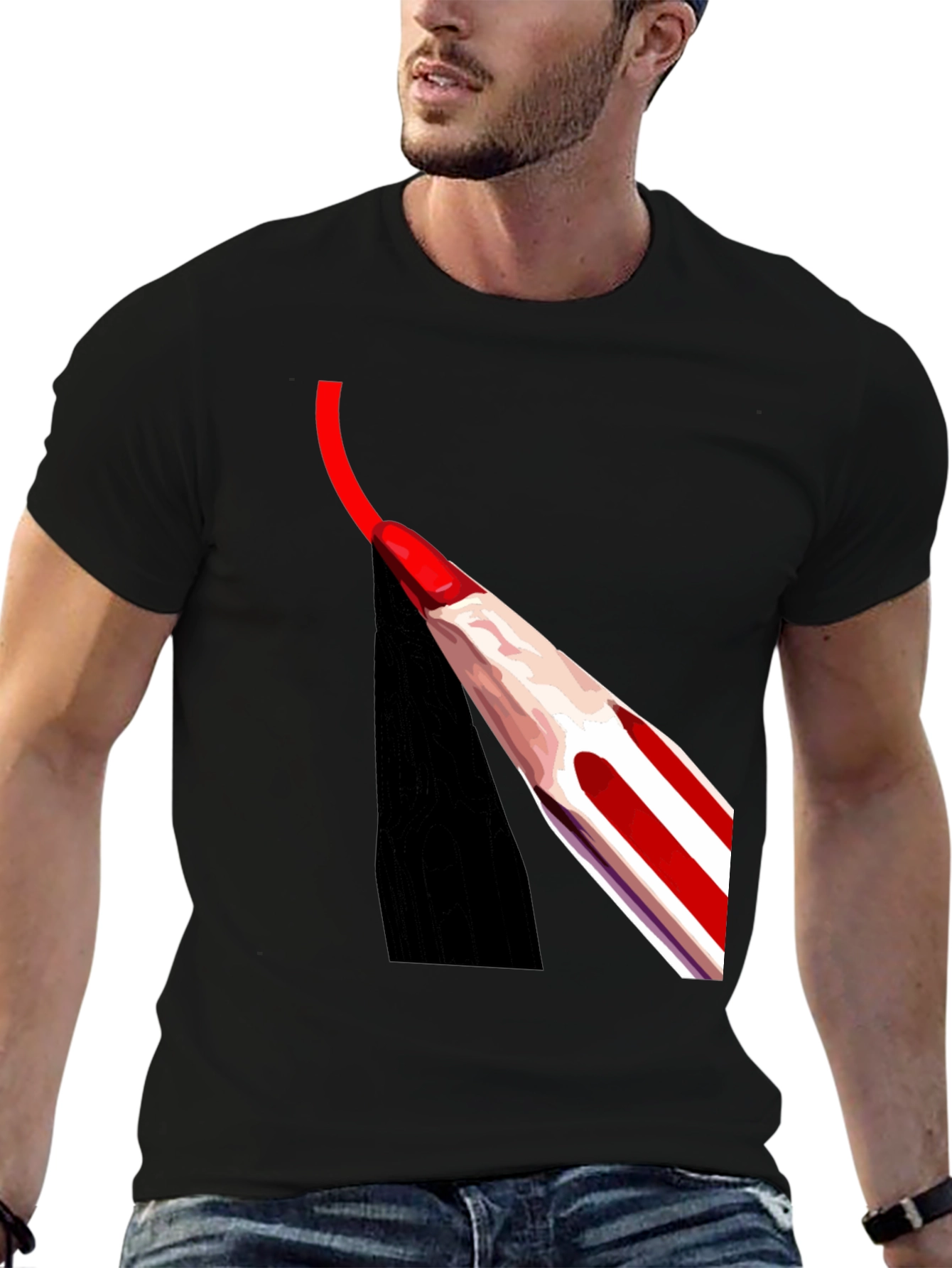 Black Red Pencil Art Black T-Shirt view 6
