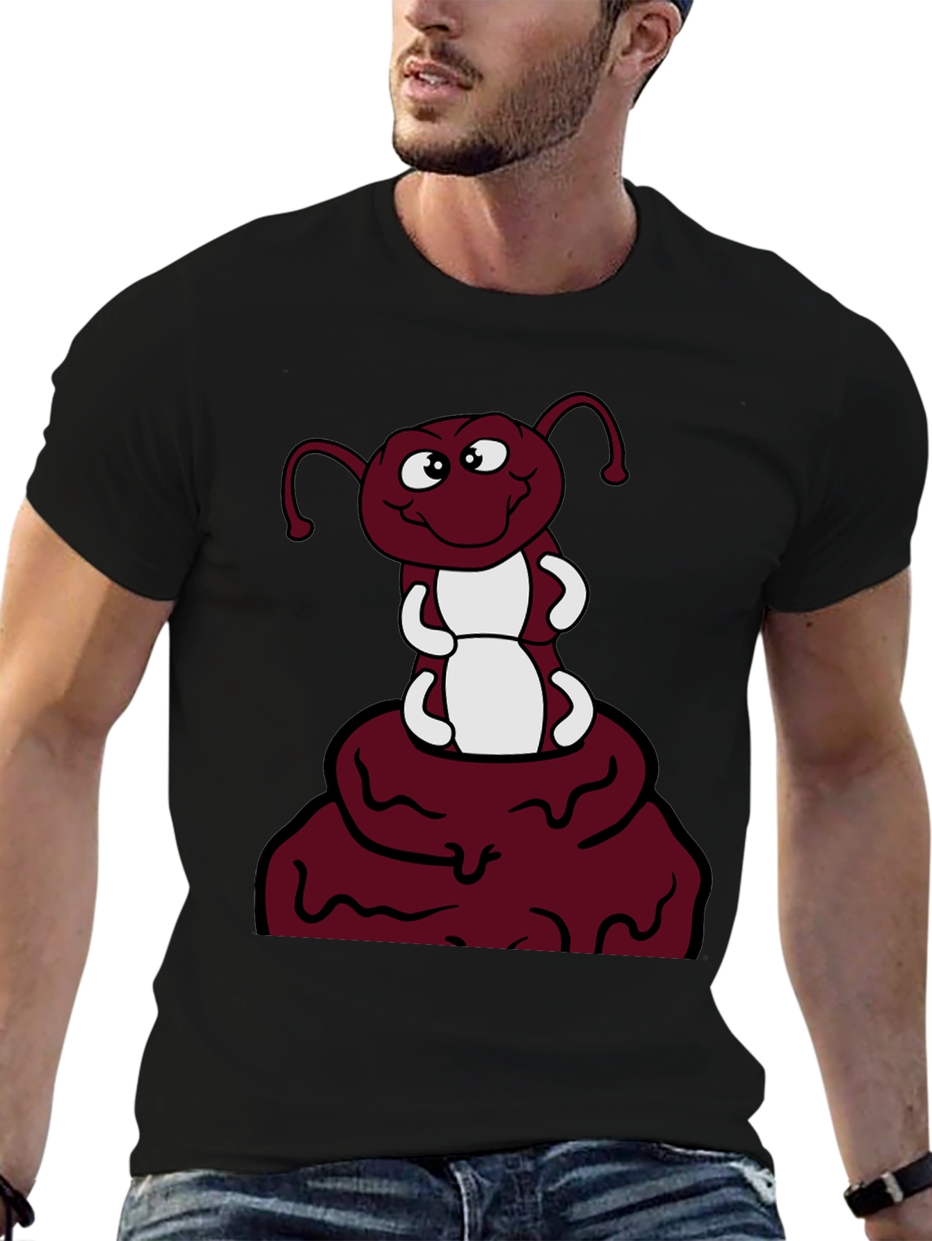 Black Funny Ant Cartoon Graphic Print Tee view 6