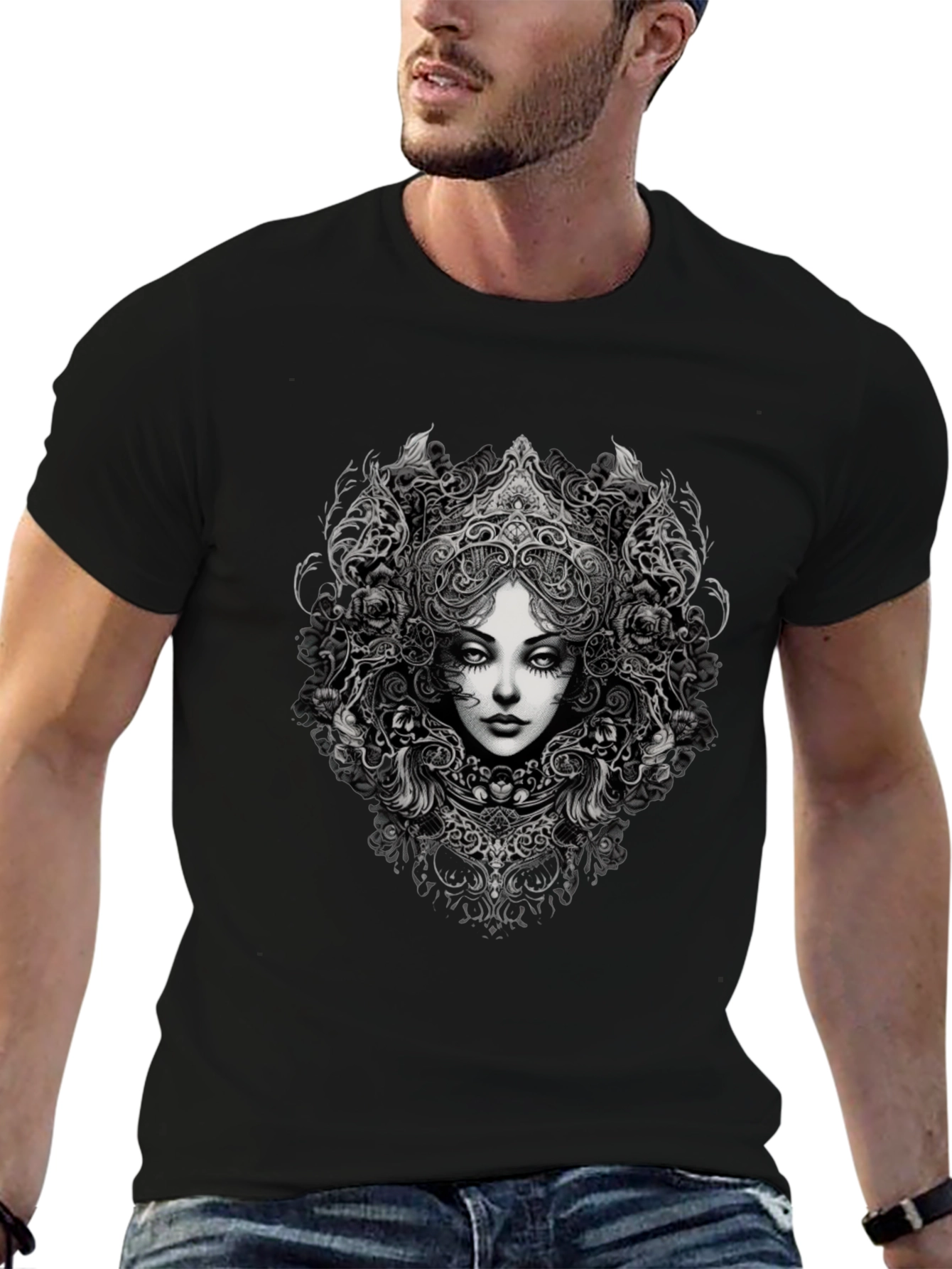 Black Gothic Woman Graphic Black T-Shirt view 6