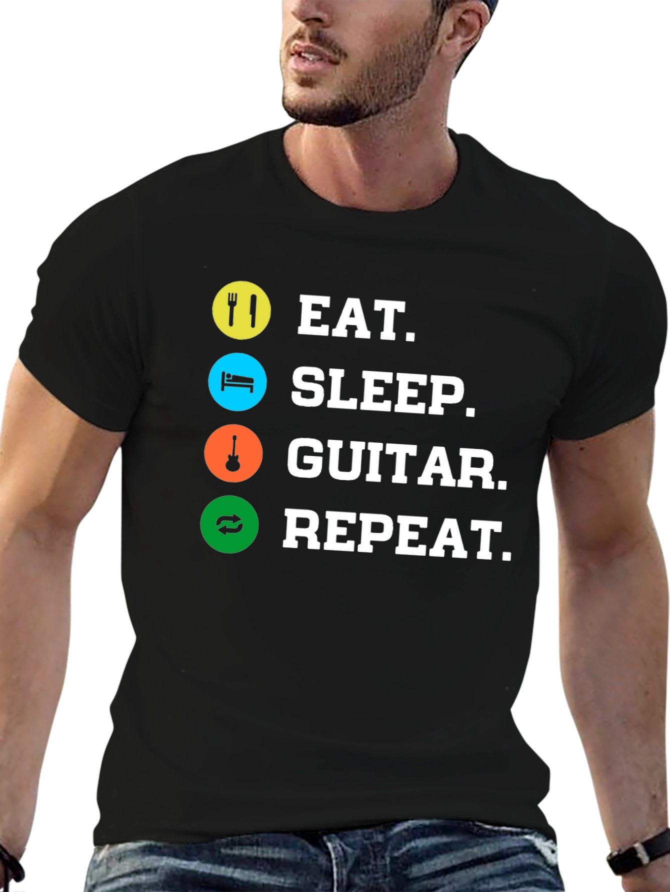Black Eat Sleep Guitar Repeat Black T-Shirt view 6