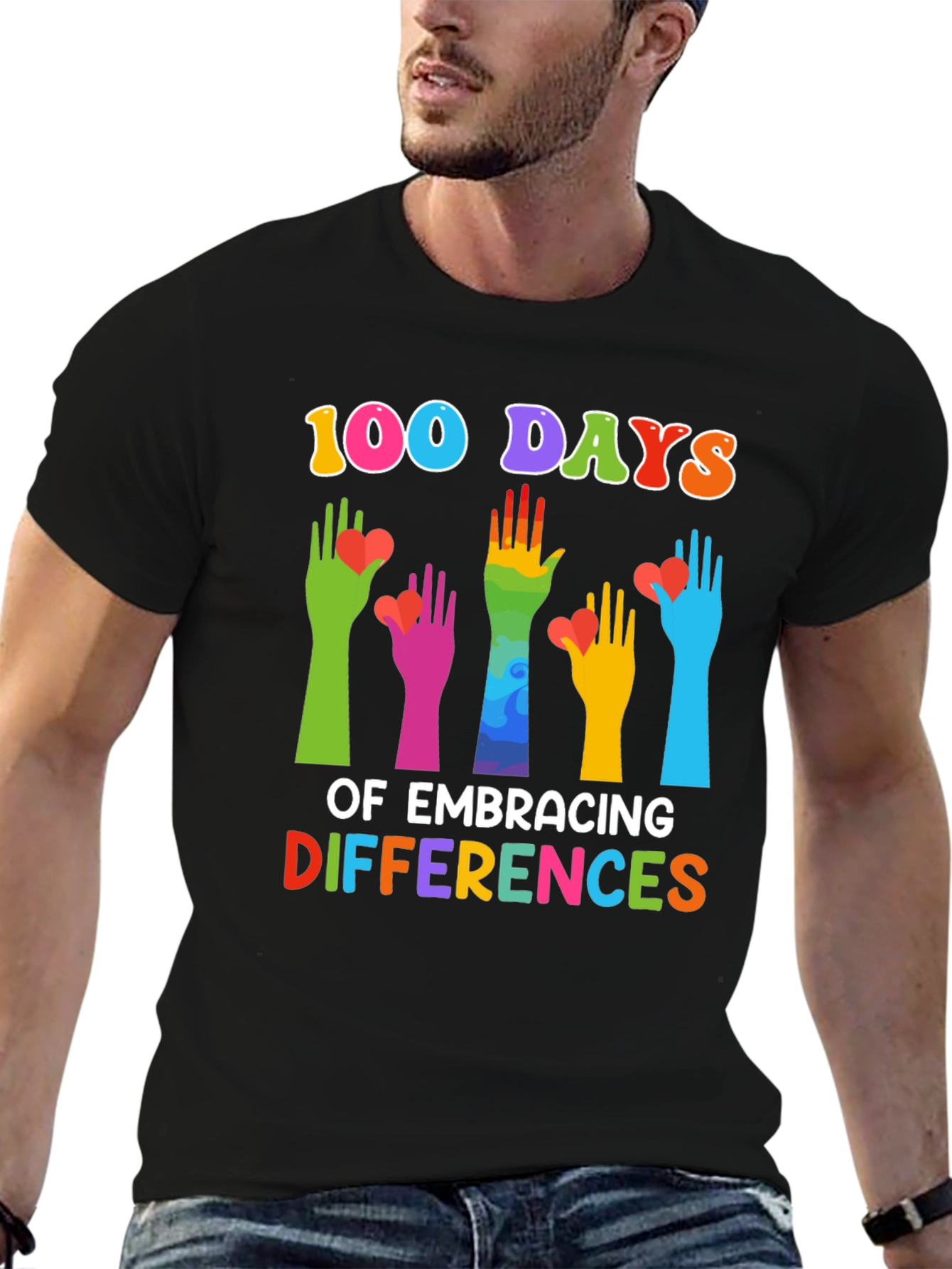 Black 100 Days of Embracing Differences T-Shirt view 6