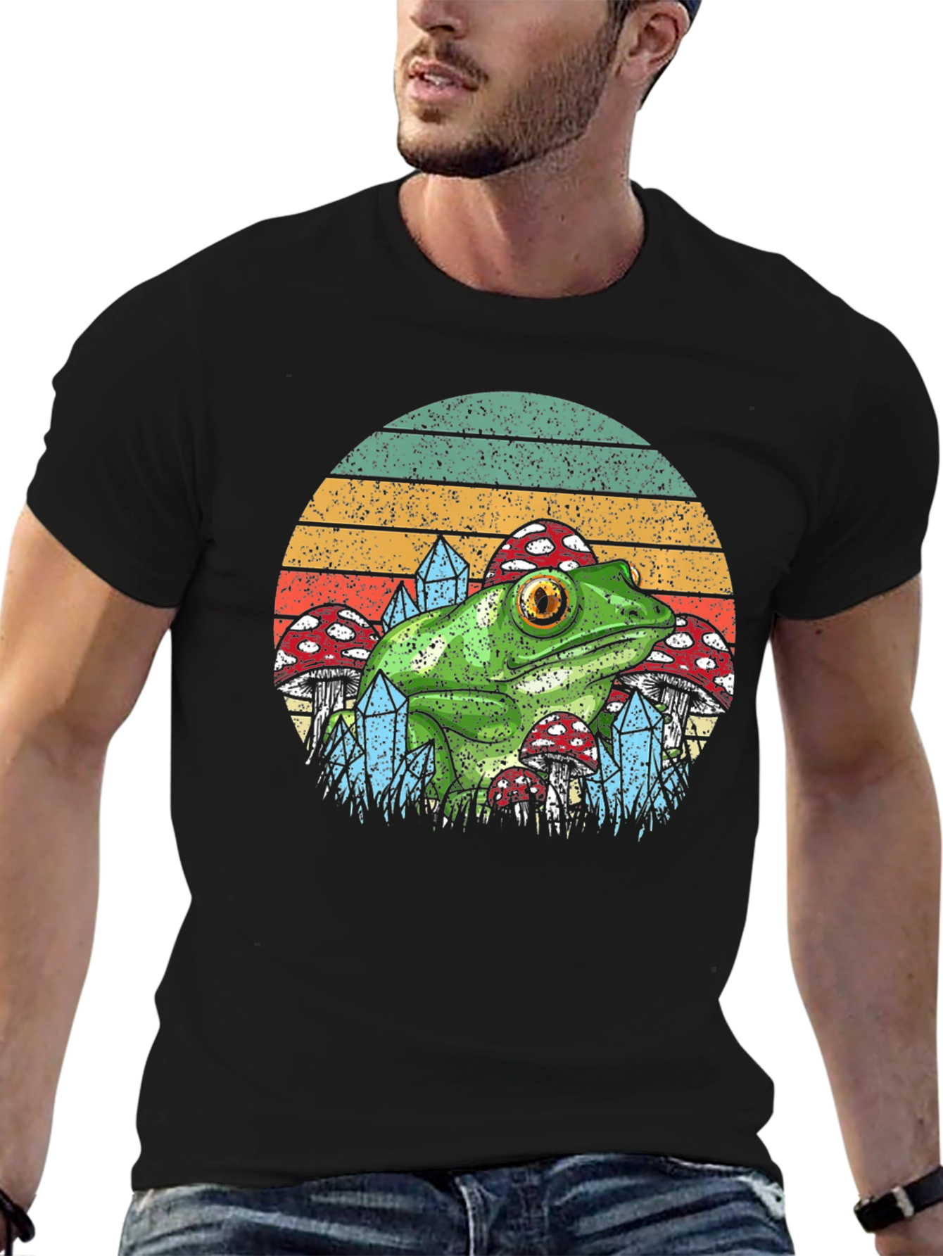 Black Frog & Mushroom T-Shirt - Nature Aesthetic Tee view 6
