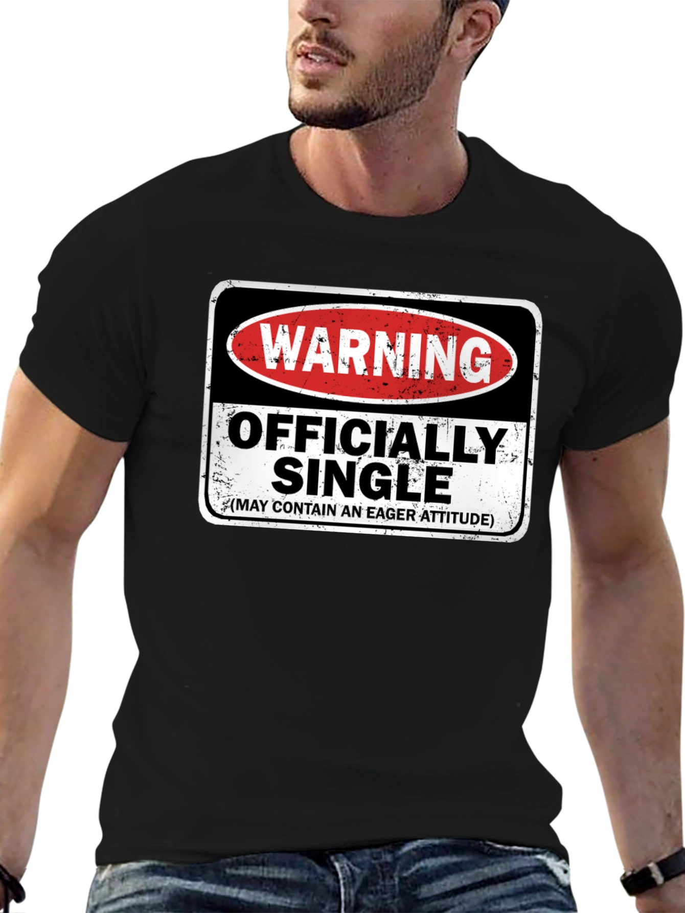 Black Warning Officially Single T-Shirt - Eager Attitude Humor view 6