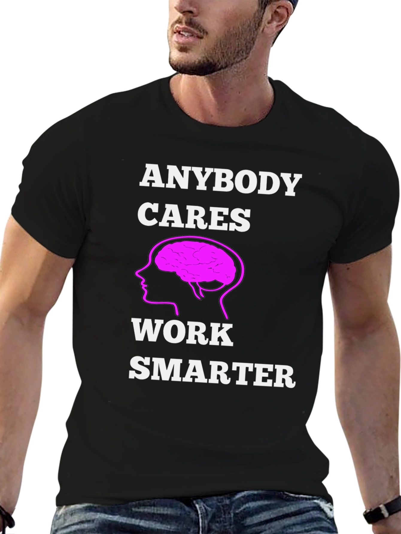 Black Work Smarter T-Shirt - Brain Graphic Tee view 6