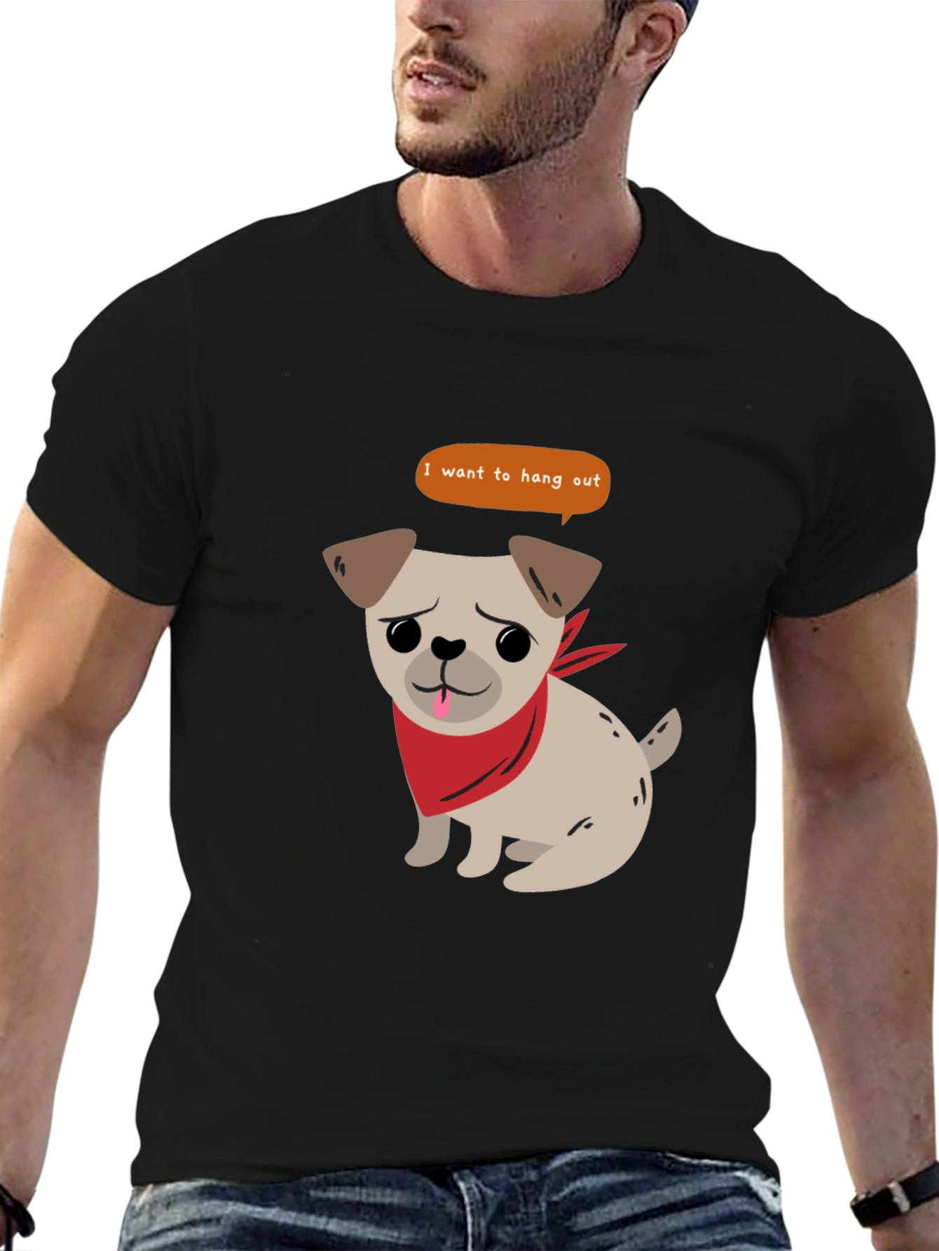 Black Dog Lover Black T-Shirt - "I Want To Hang Out" Graphic Tee view 6