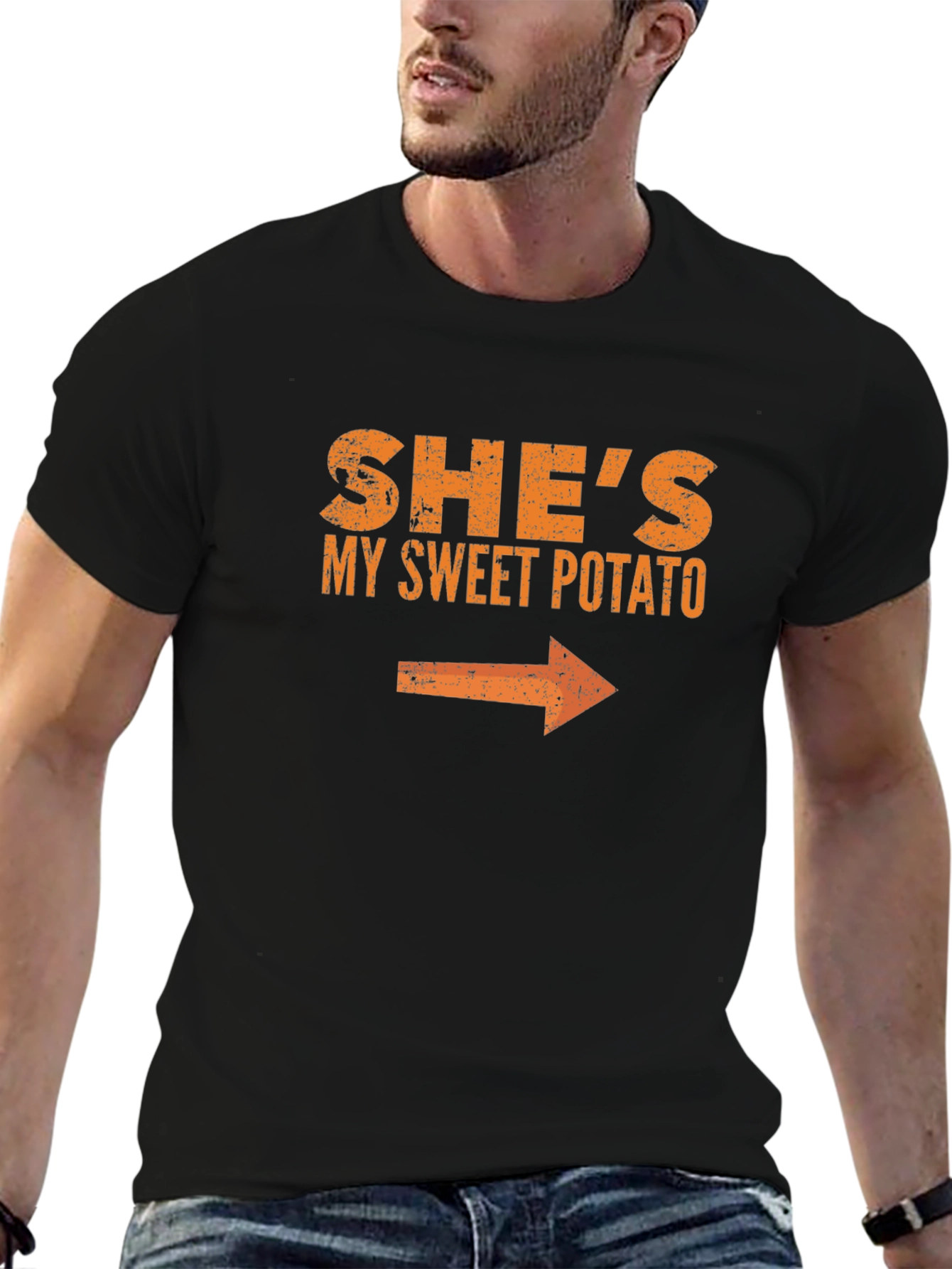 Black She's My Sweet Potato T-Shirt - Funny Couples Tee view 6