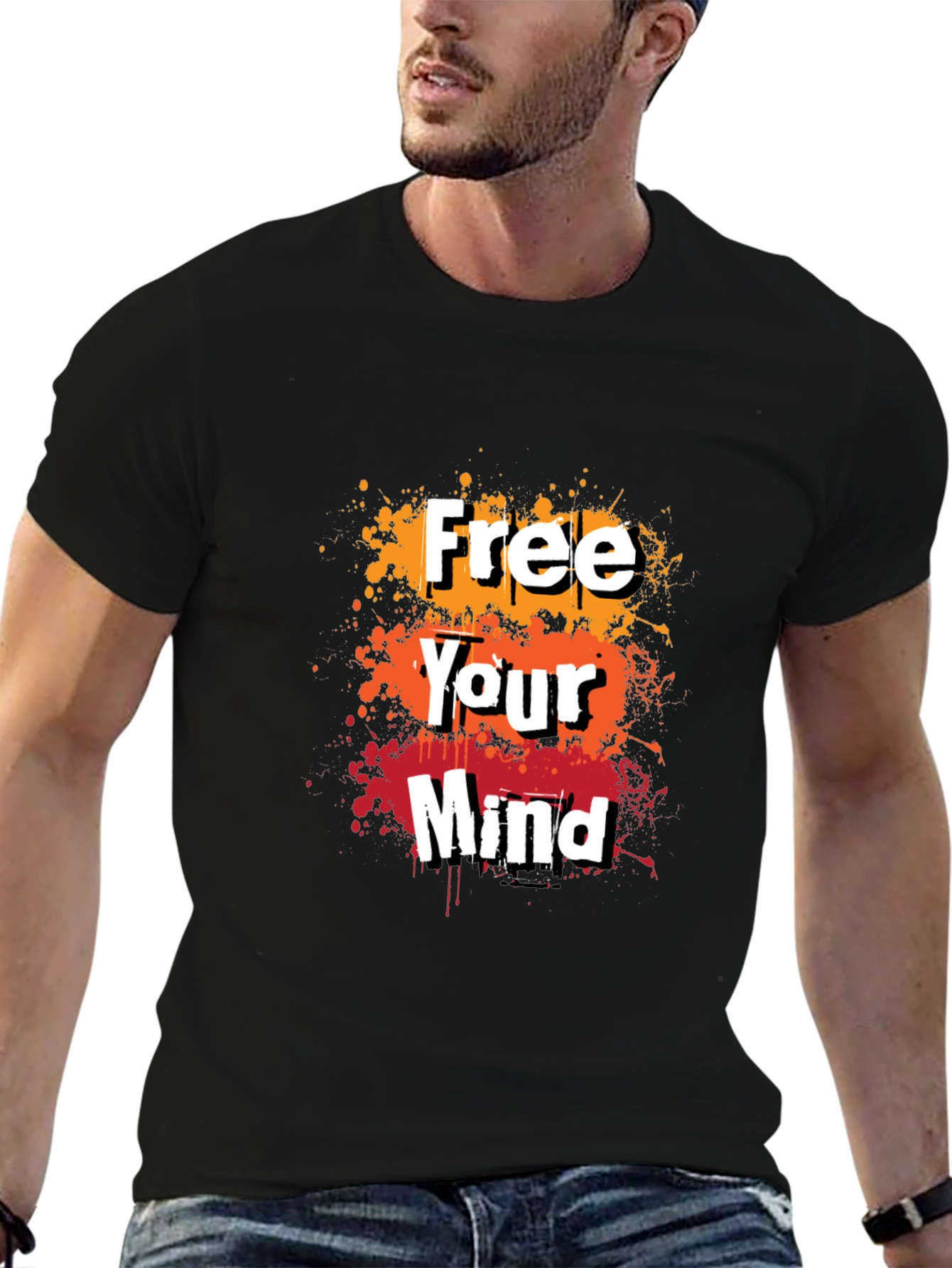 Black Free Your Mind Graphic Tee - Trendy Men's T-Shirt view 6