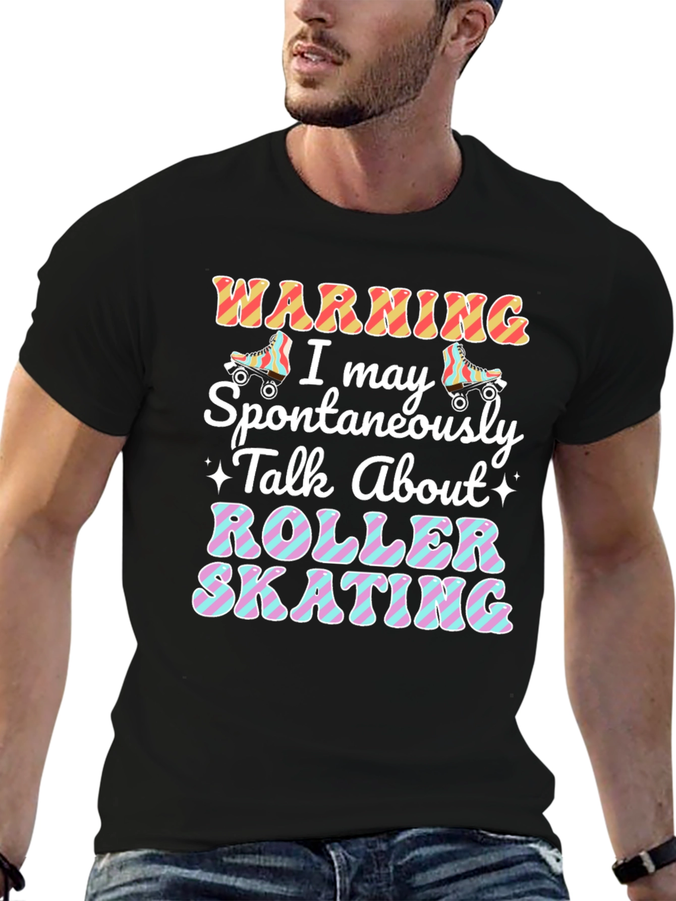 Black Roller Skating Warning T-Shirt view 6