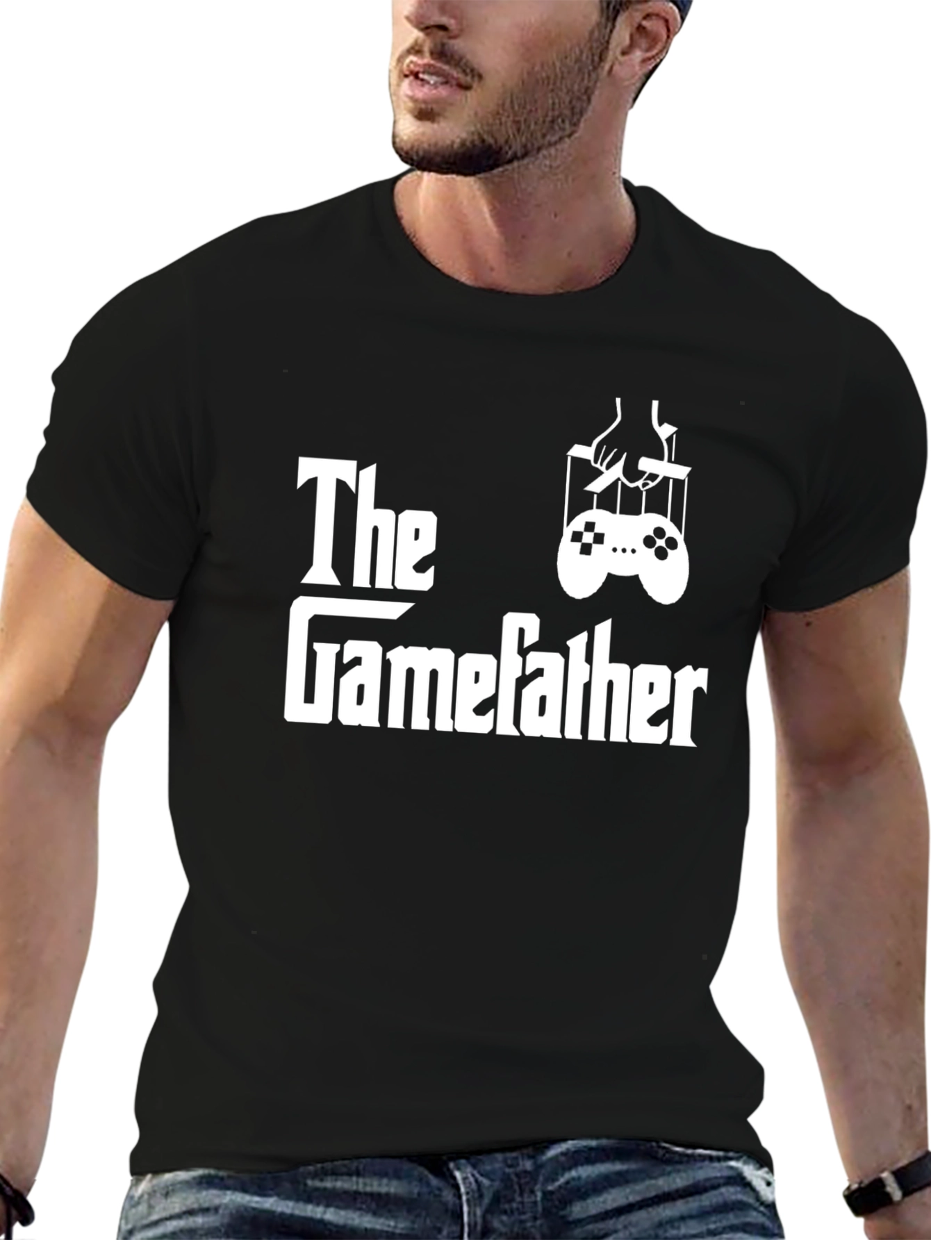 Black The Gamefather T-Shirt - Gamer Dad Novelty Tee view 6
