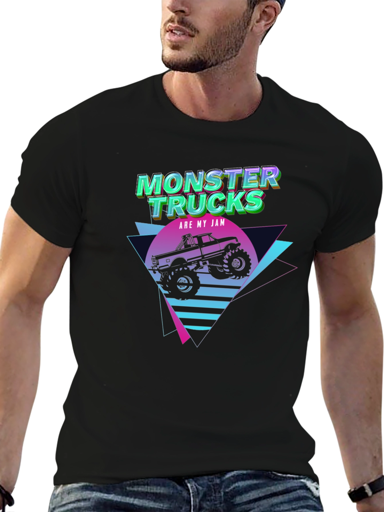Black Monster Trucks Are My Jam Black T-Shirt view 6