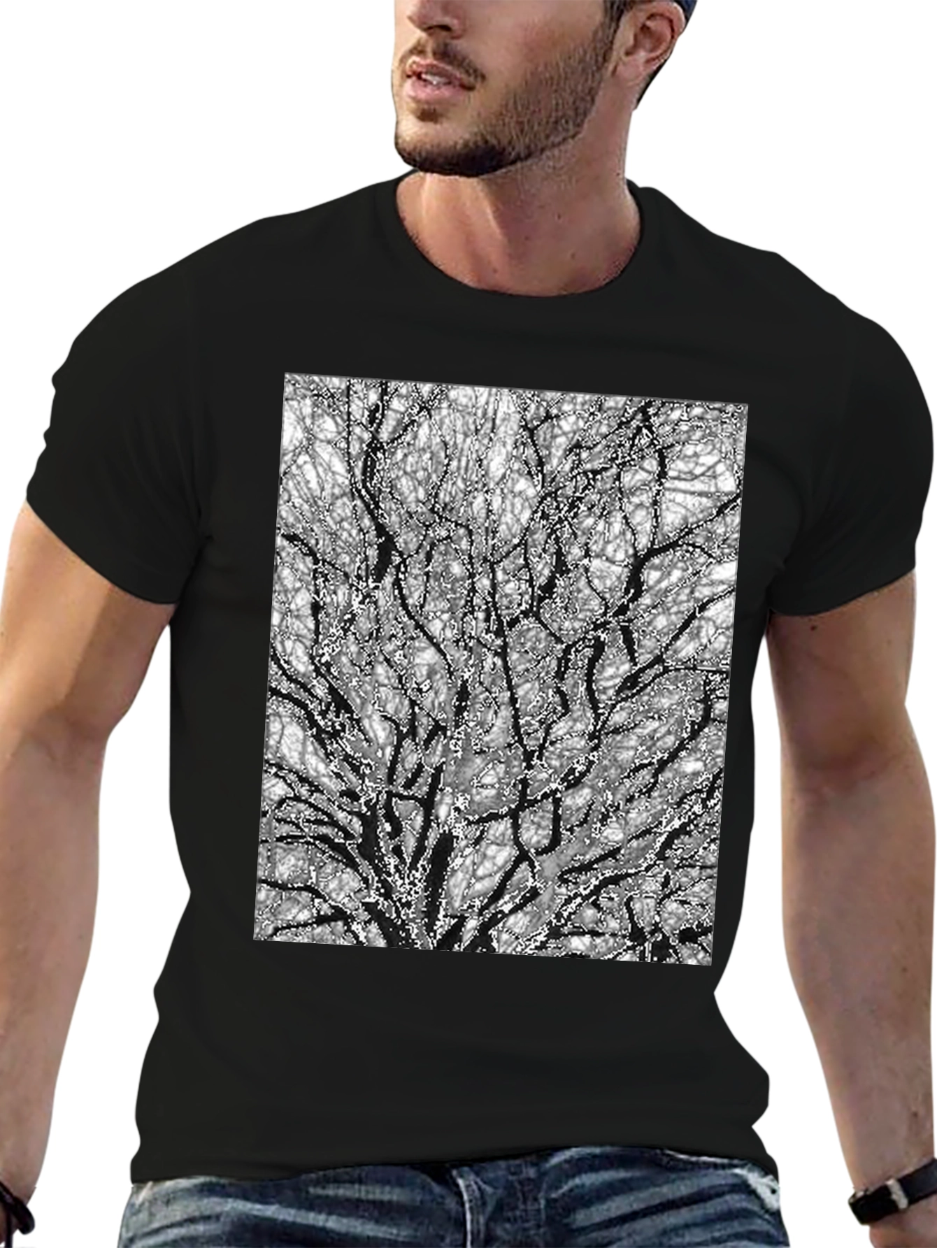 Black Abstract Tree Branch Print Black T-Shirt view 6