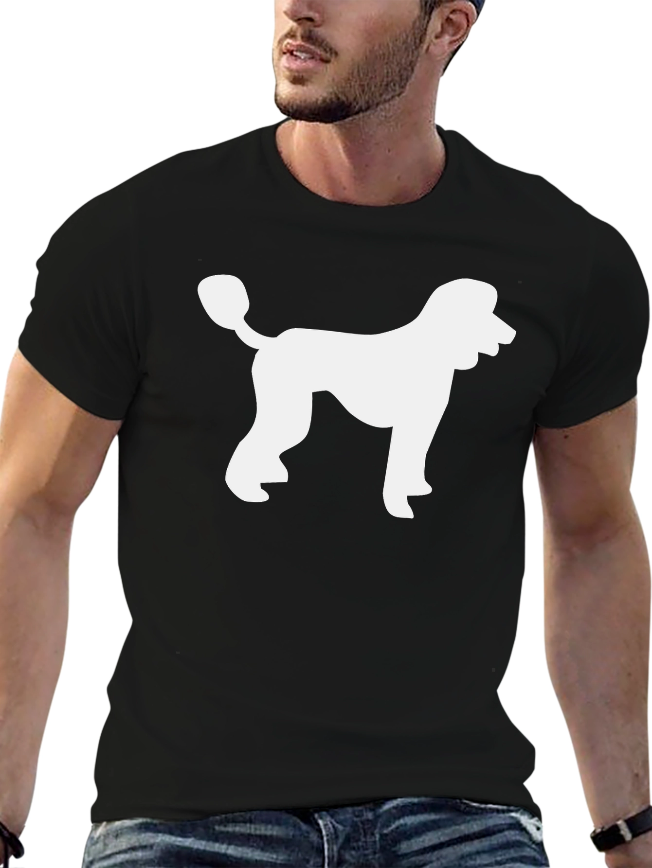 Black Poodle Silhouette Graphic Tee - Casual Black T-Shirt view 6