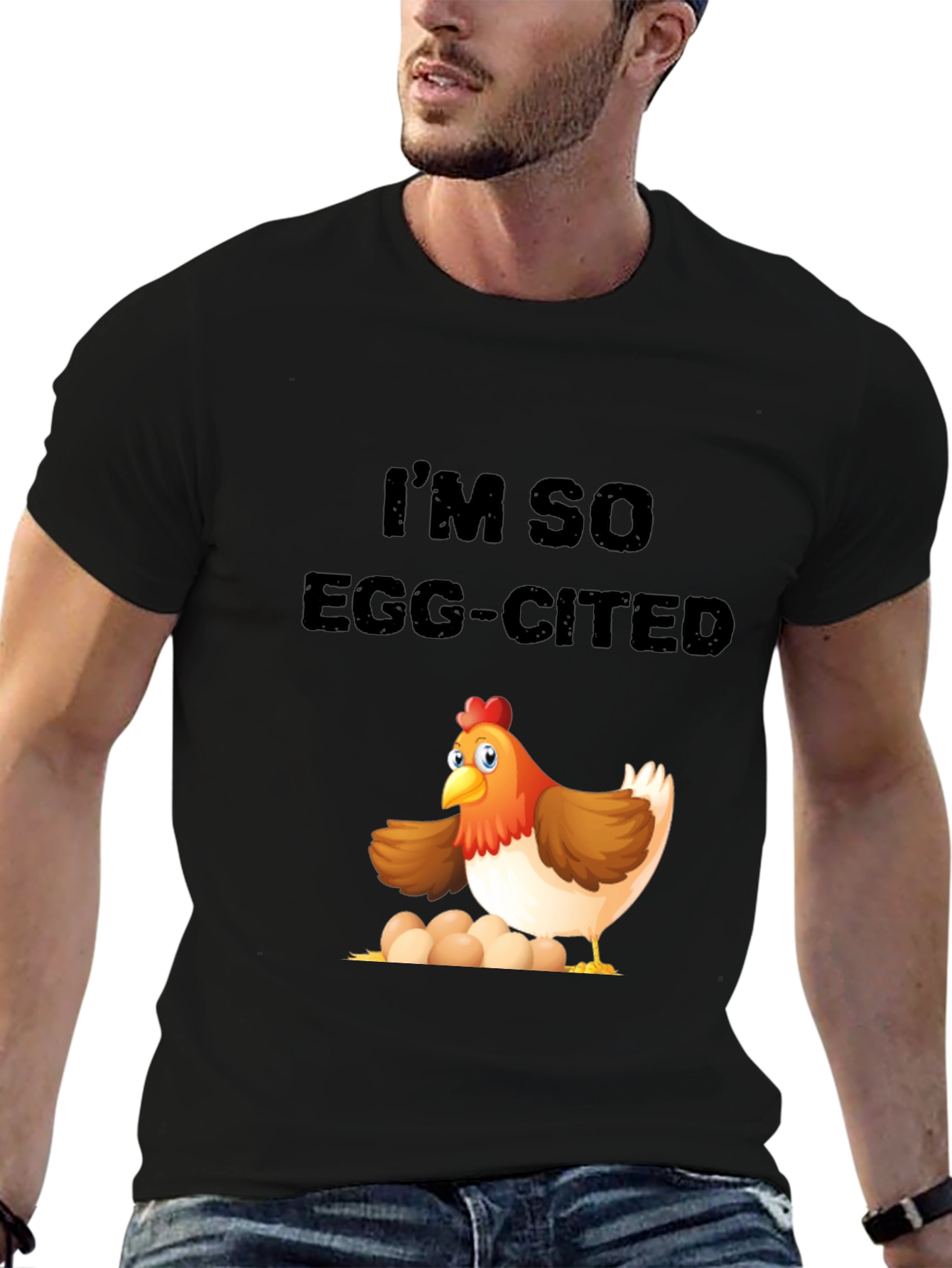 Black Egg-cited Chicken Graphic T-Shirt view 6