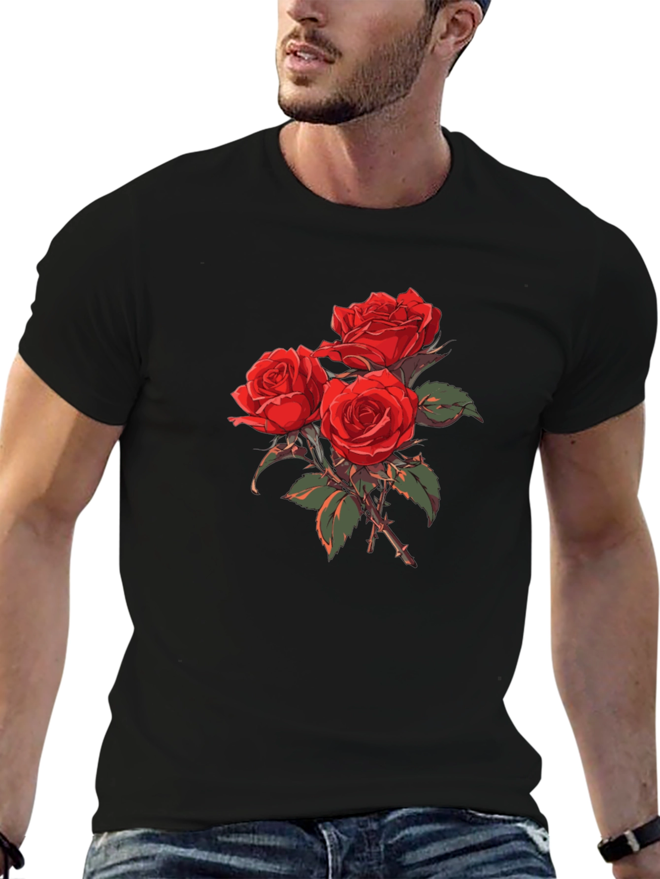 Black Rose Bouquet Graphic T-Shirt - Black view 6