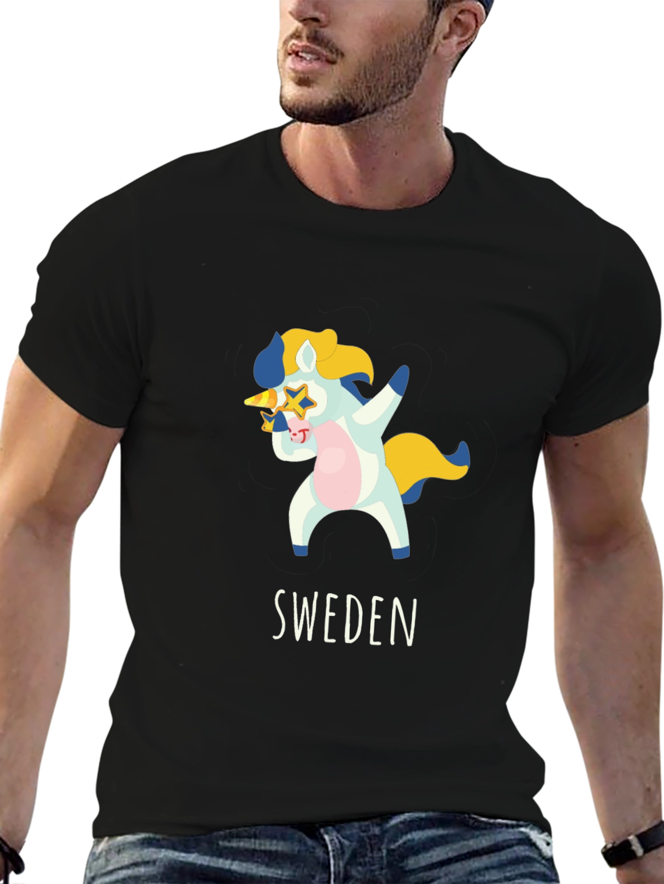 Black Sweden Dab Unicorn T-Shirt - Black Cotton Tee view 6