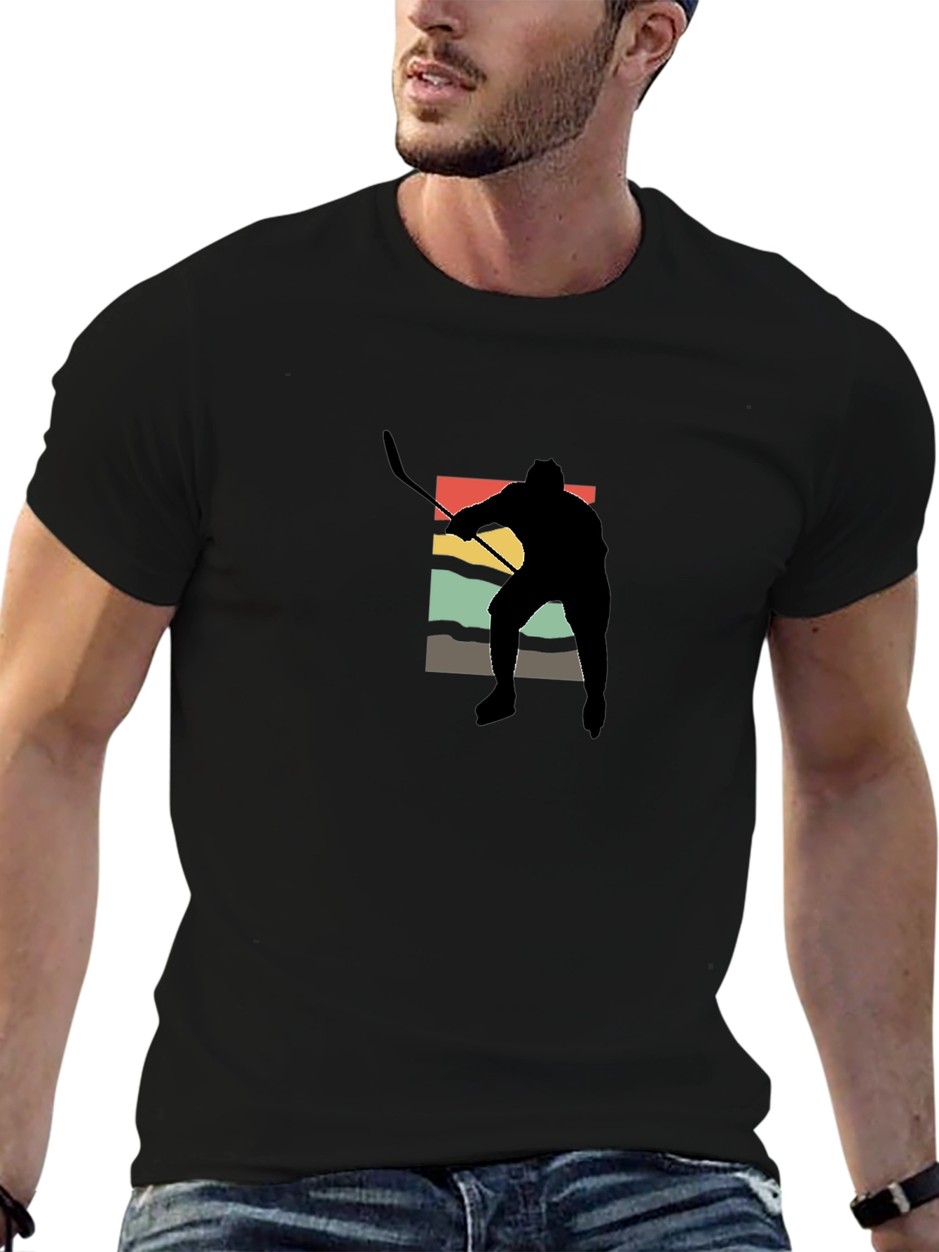 Black Retro Hockey Player Graphic Tee view 6