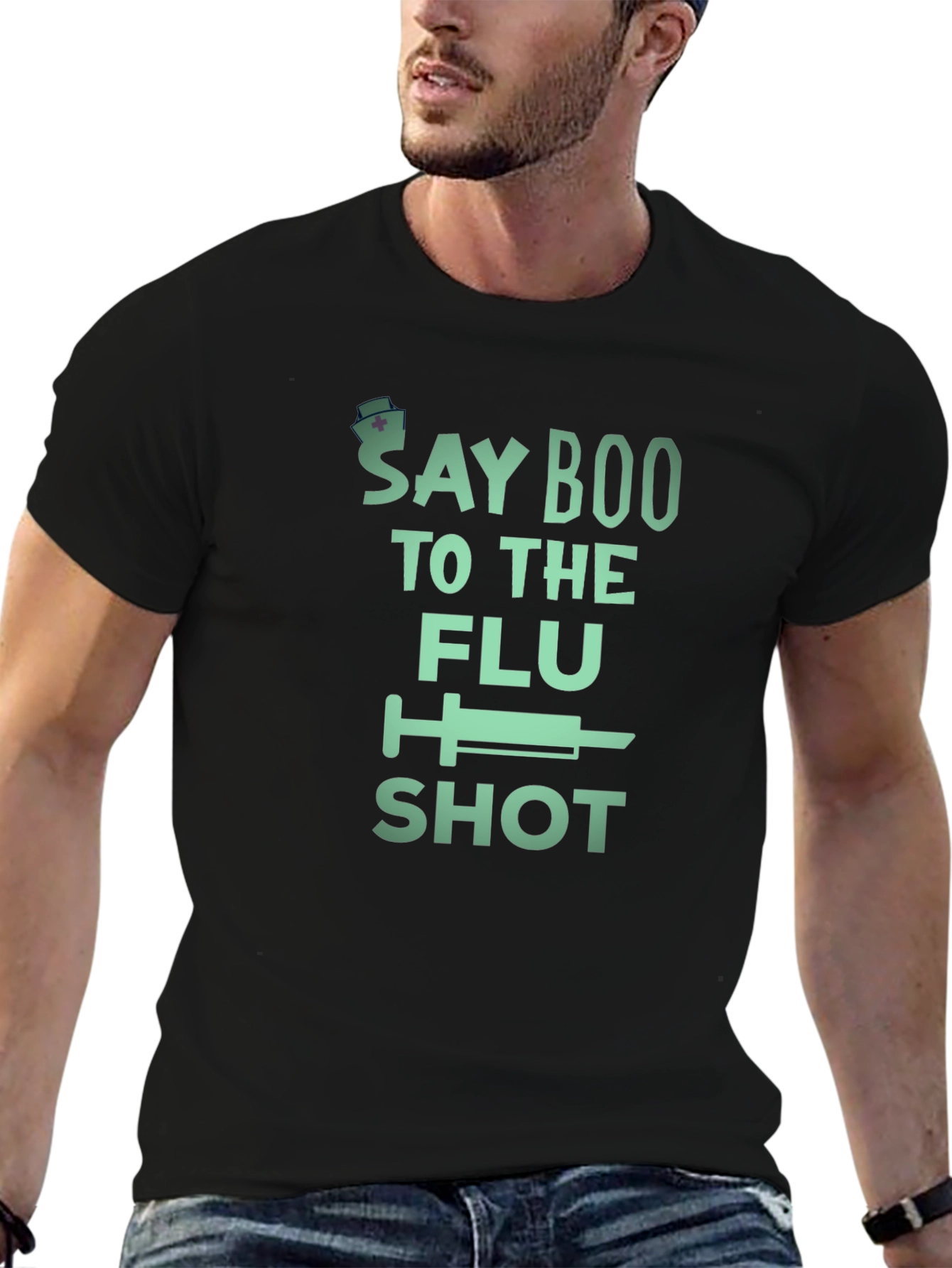 Black Say Boo to the Flu Shot T-Shirt - Unisex view 6