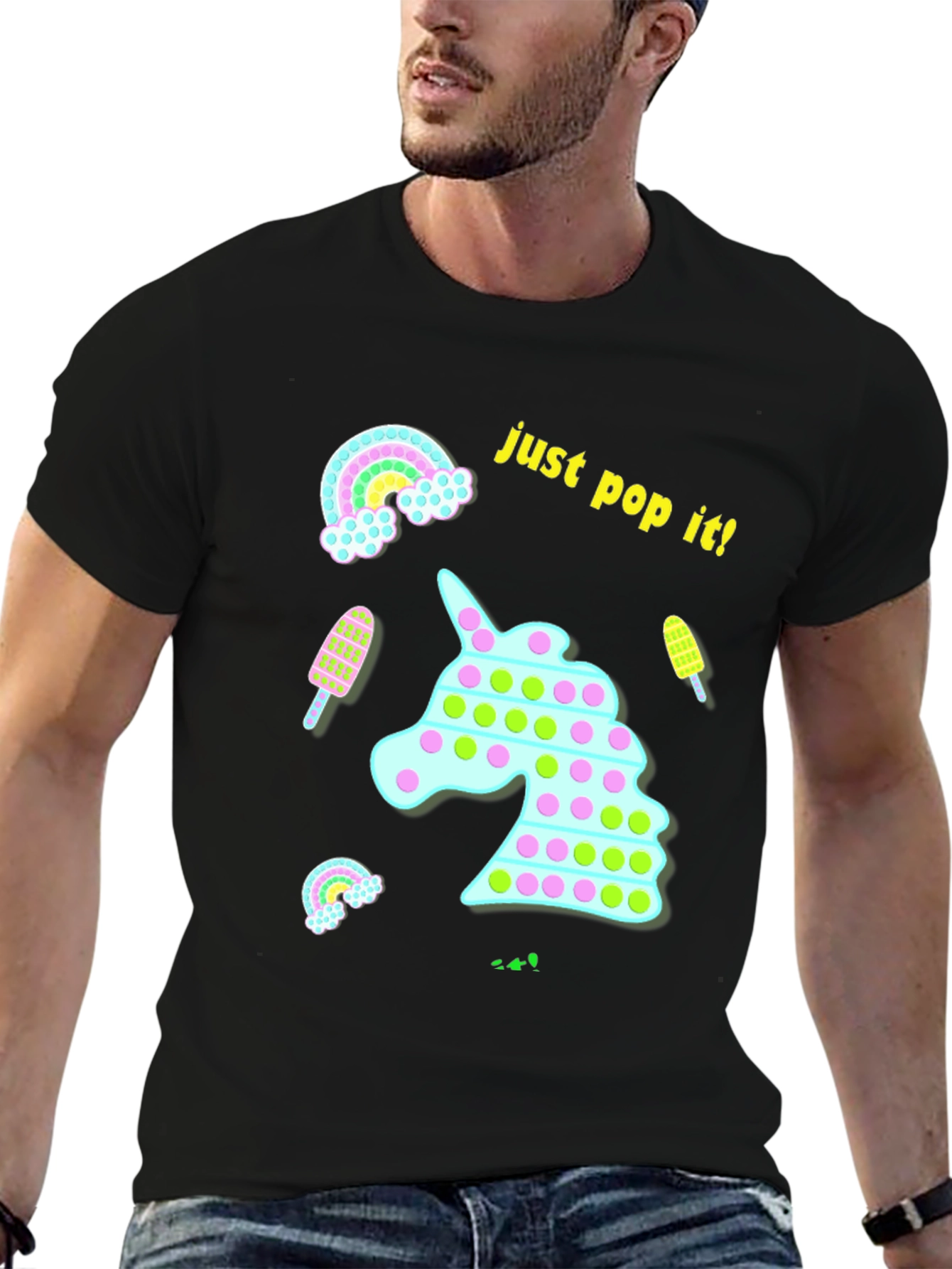 Black Just Pop It! Fun Unicorn T-Shirt view 6