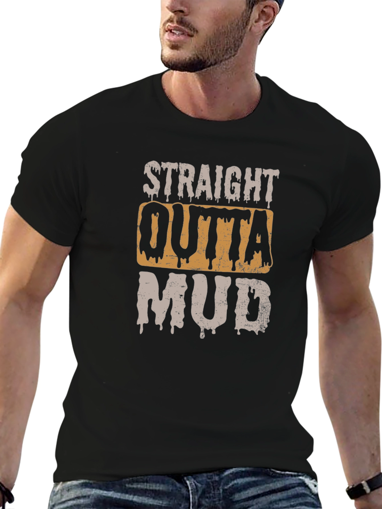 Black Straight Outta Mud T-Shirt - Novelty Graphic Tee view 6