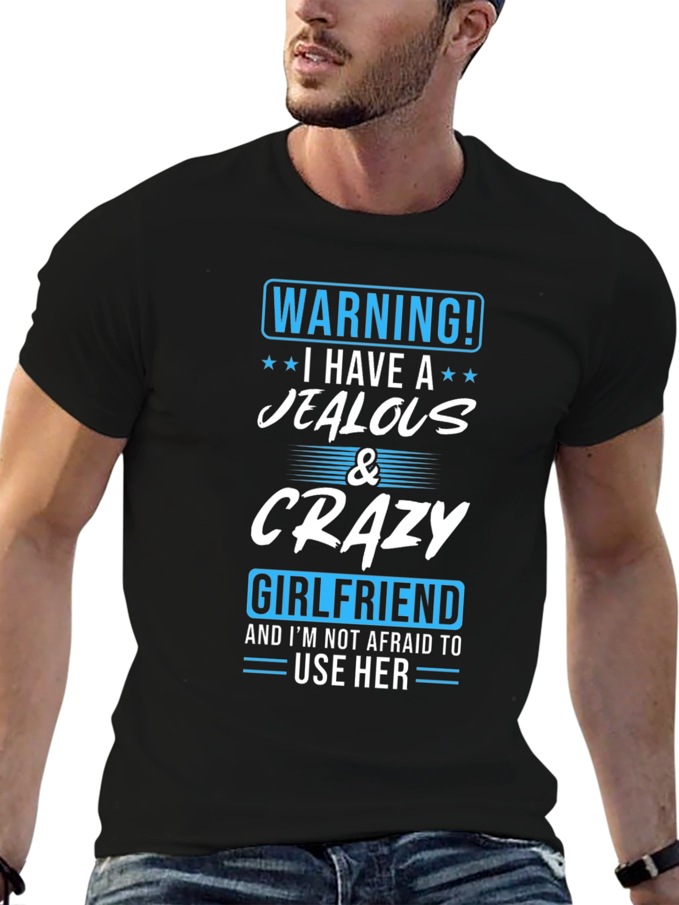 Black Warning! Jealous & Crazy Girlfriend T-Shirt view 6