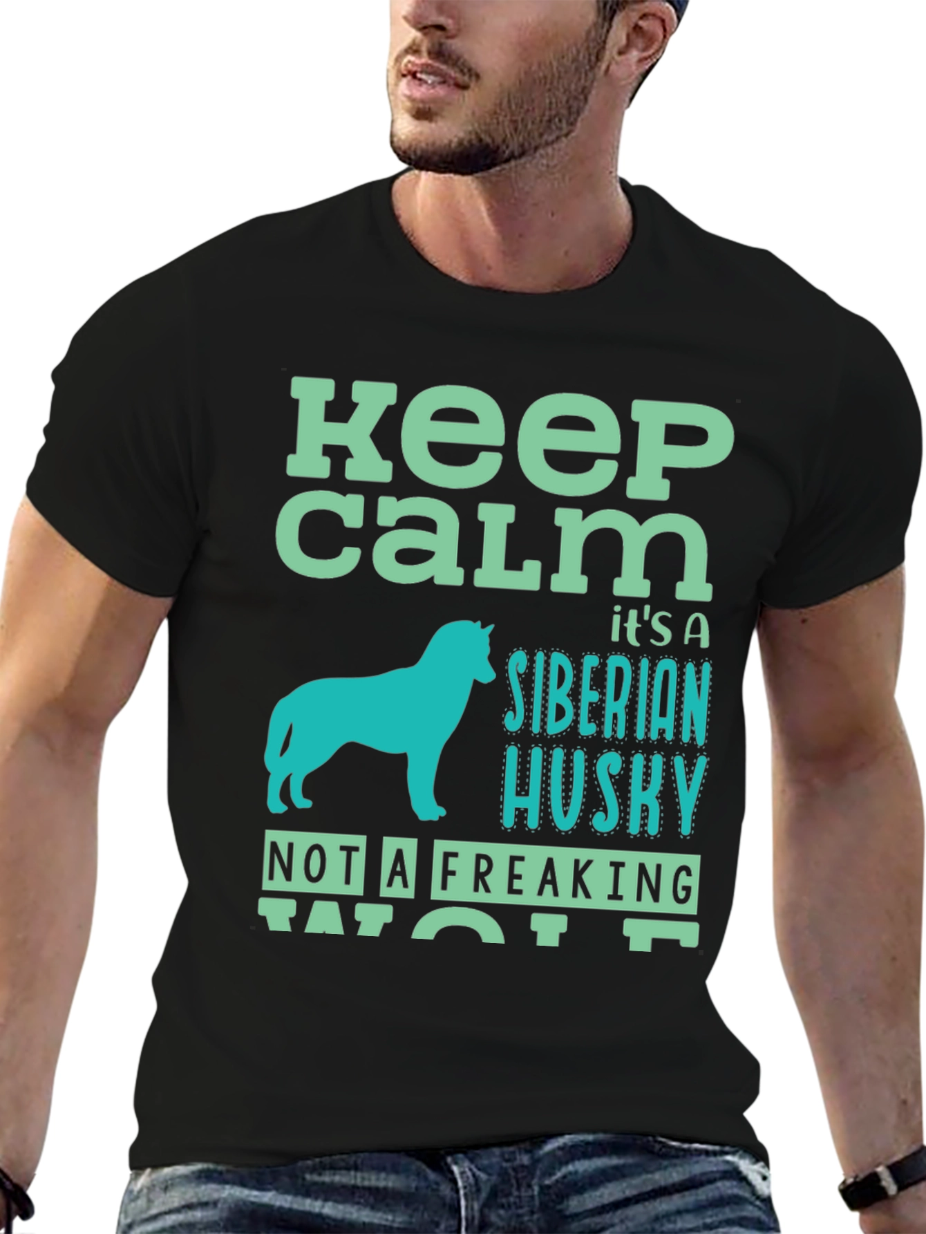 Black Keep Calm Siberian Husky Graphic T-Shirt view 6