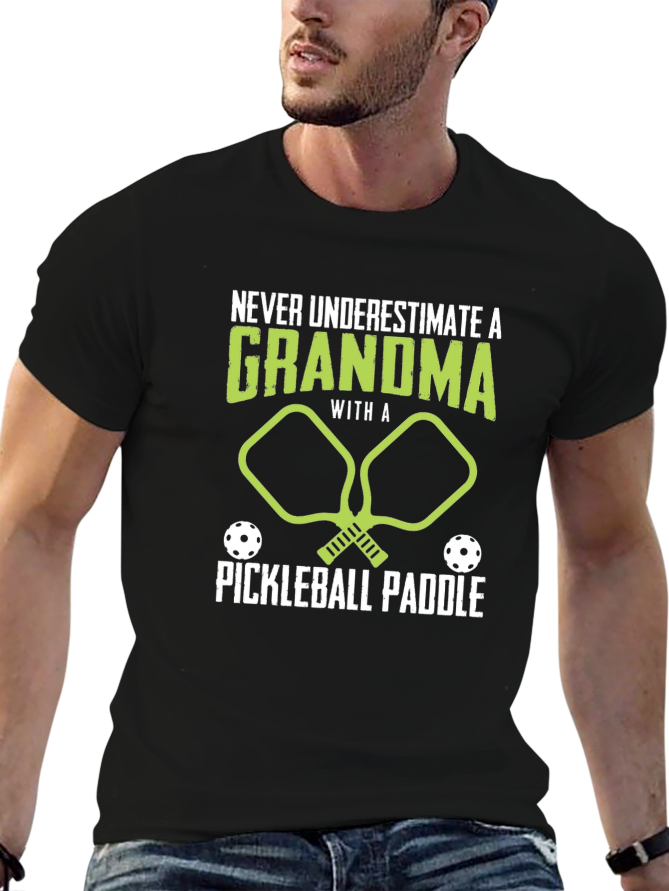 Black Grandma Pickleball Paddle T-Shirt view 6