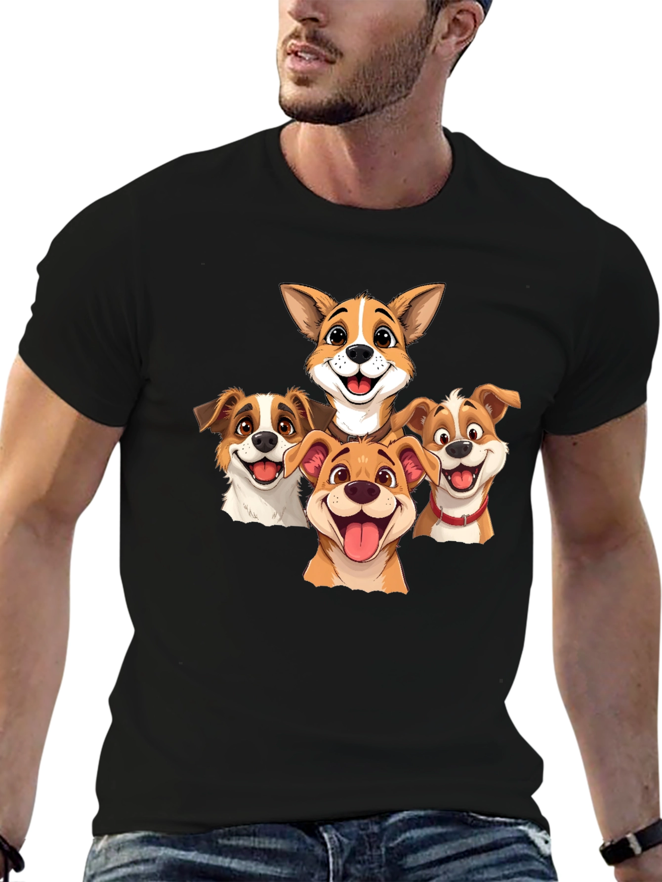 Black Cartoon Dog Pack T-Shirt - Black view 6