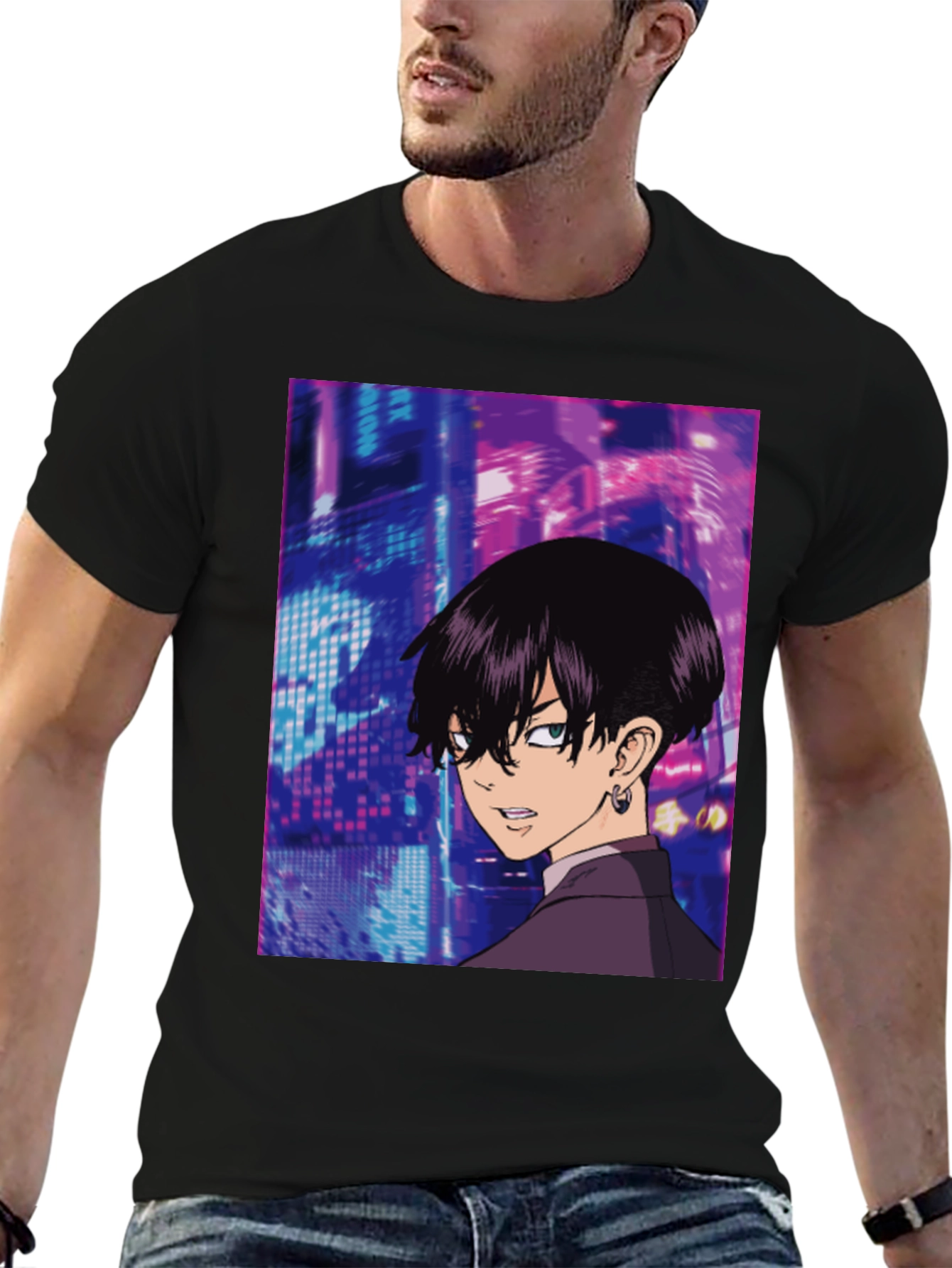 Black Anime Graphic Black T-Shirt view 6