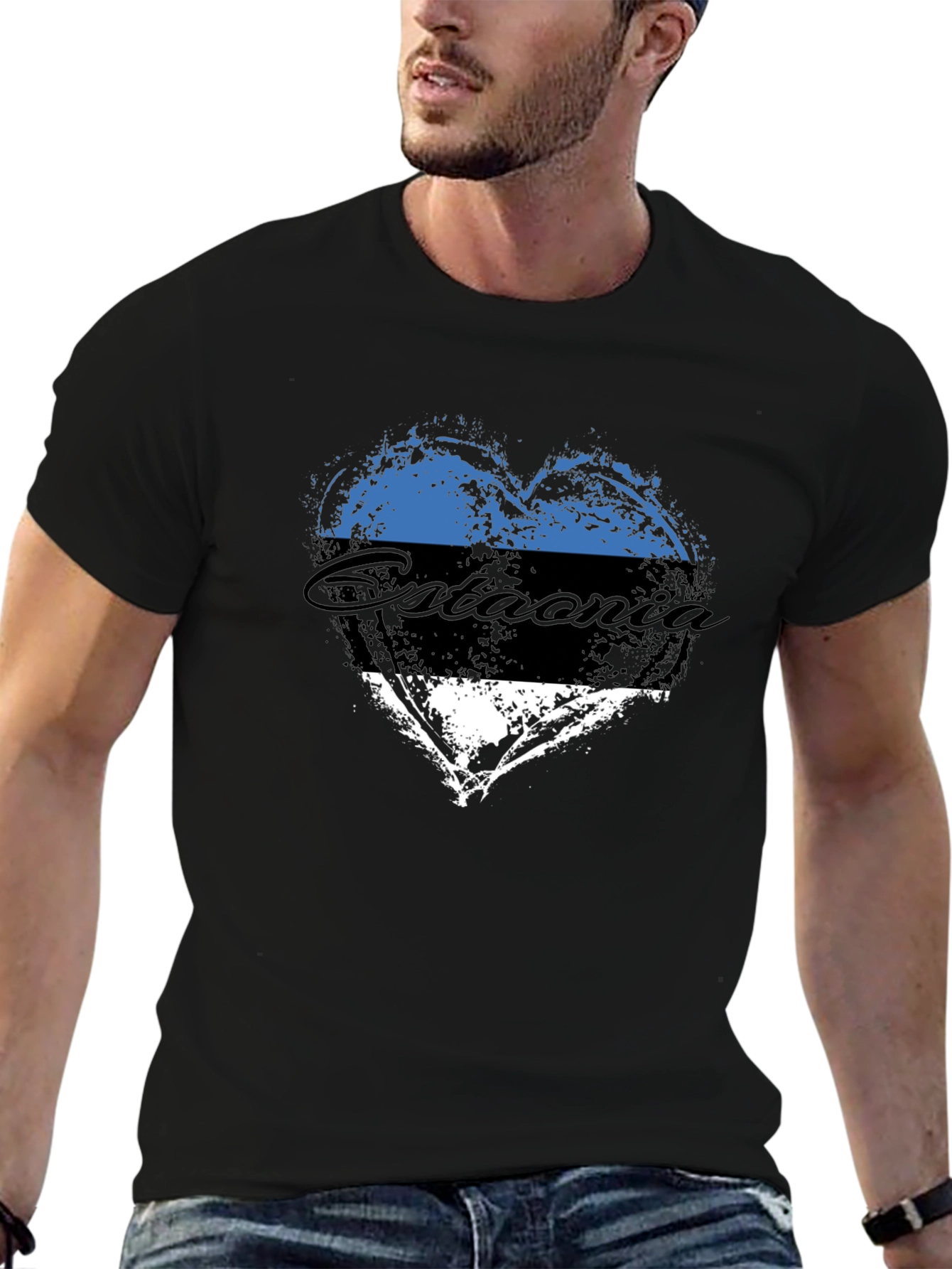 Black Estonia Flag Heart T-Shirt view 6