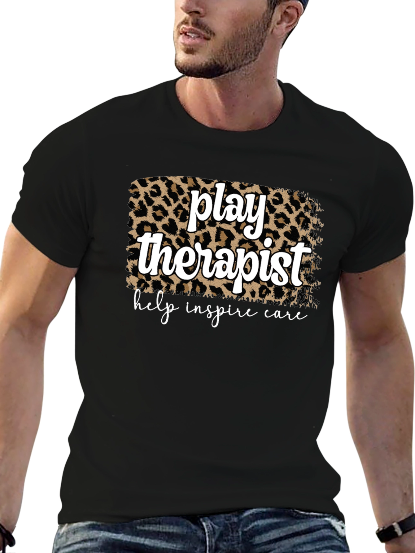 Black Play Therapist Leopard Print Graphic Tee view 6
