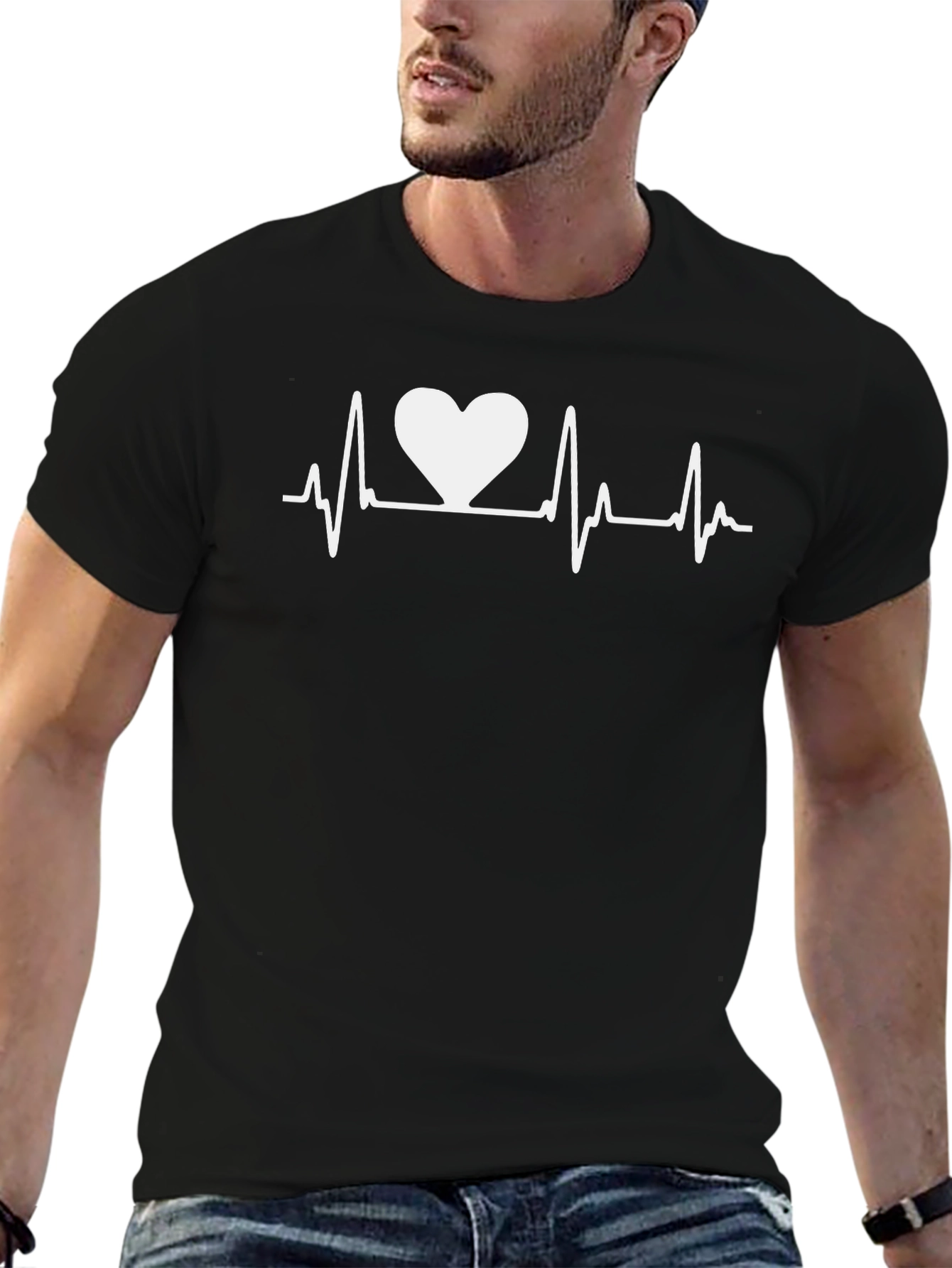 Black Heartbeat Love Black T-Shirt view 6