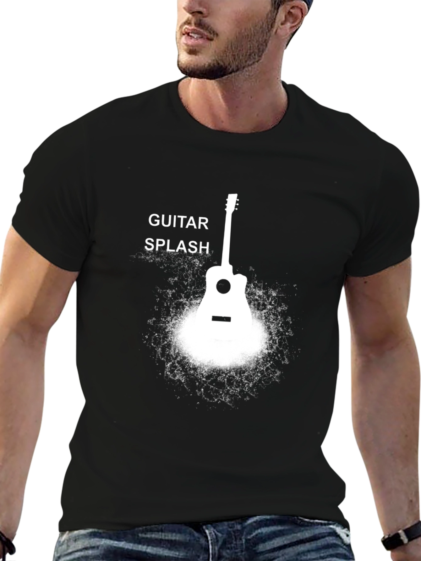 Black Guitar Splash Black T-Shirt view 6