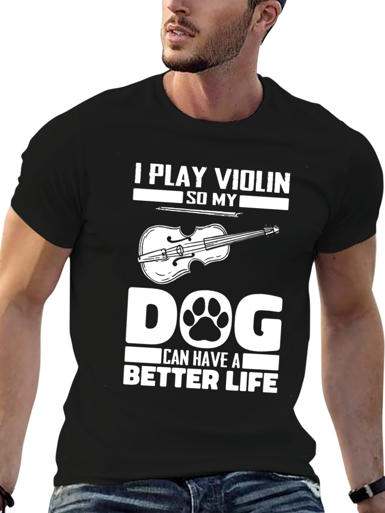 Black Violin Dog Life T-Shirt - Musician Pet Lover Tee view 6