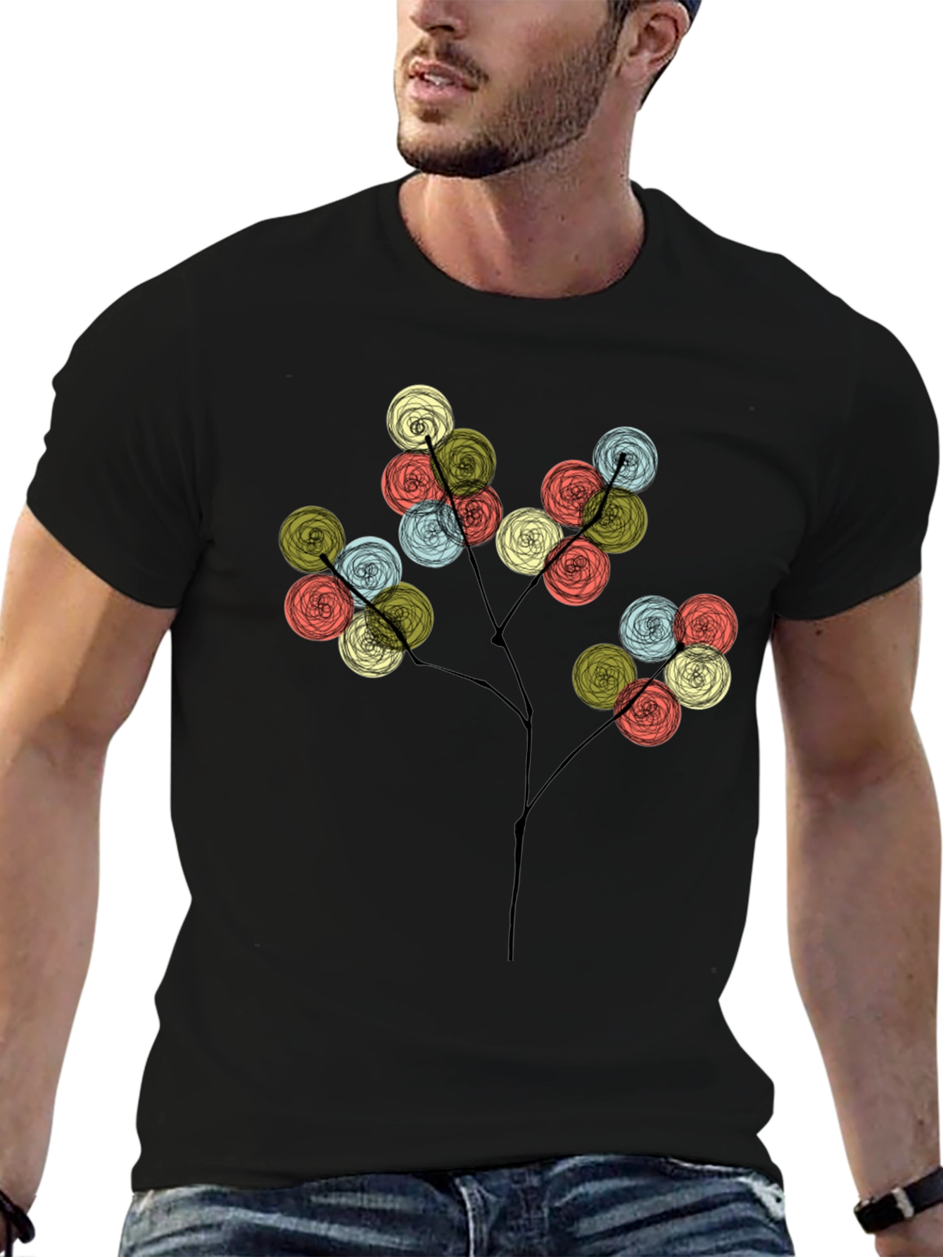 Black Floral Tree Graphic Tee - Stylish Men's Black T-Shirt view 6