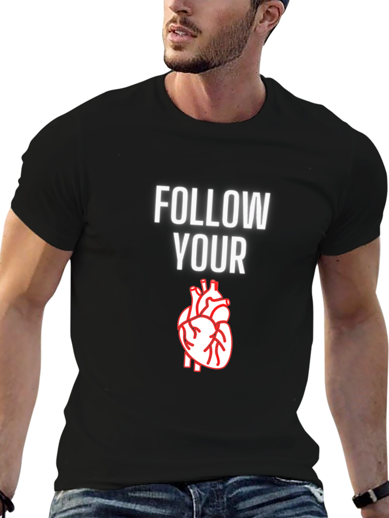 Black Follow Your Heart Graphic T-Shirt - Casual Comfort view 6