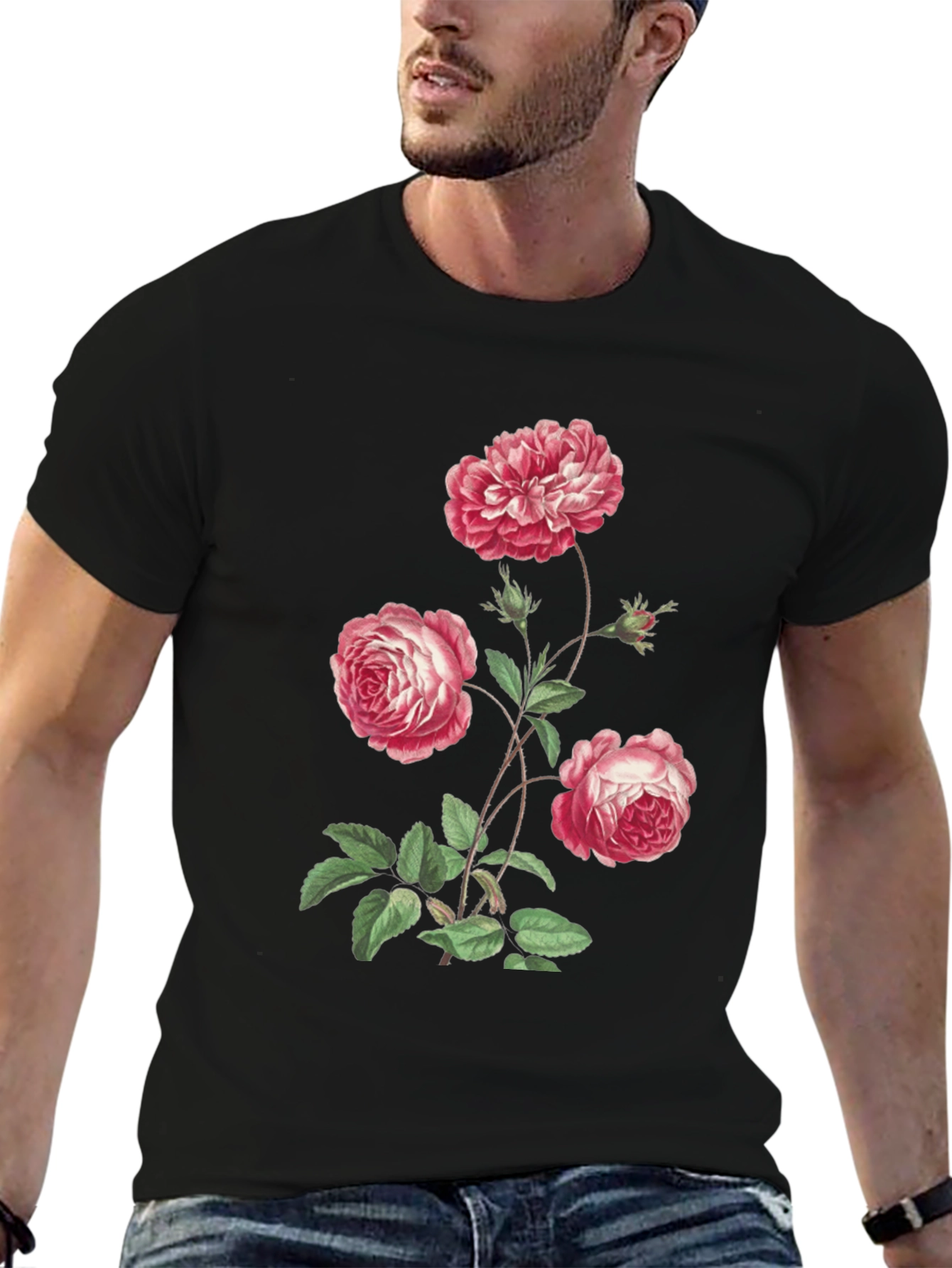 Black Floral Print Black T-Shirt view 6
