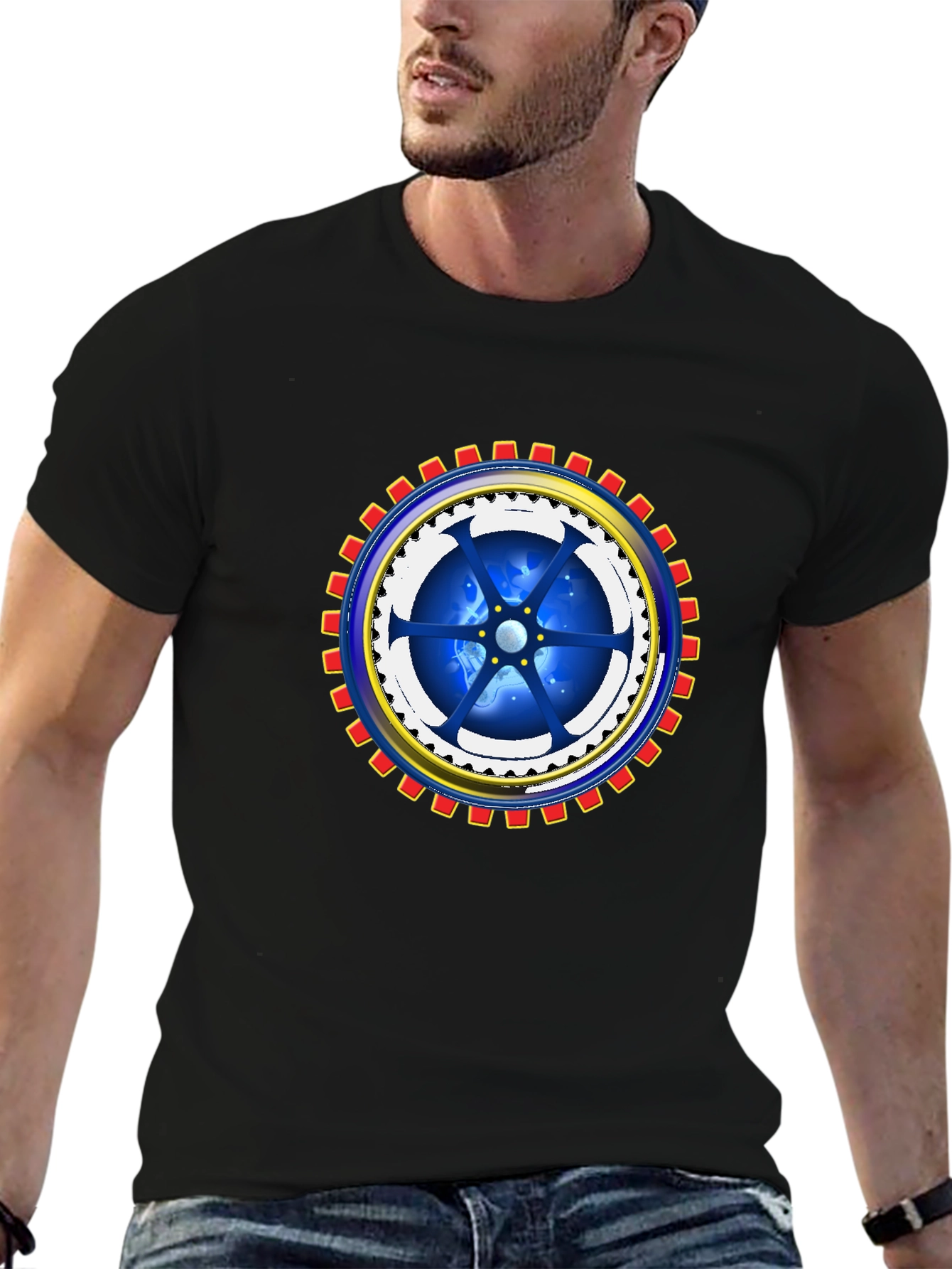 Black Cosmic Gear Graphic Tee - Cool Design view 6